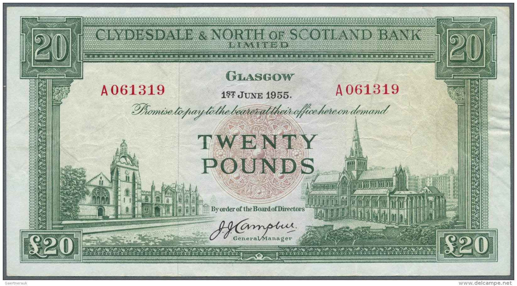 Scotland / Schottland: Clydesdale &amp; North Of Scotland Bank 20 Pounds 1955 P. 193a, Several Folds And Creases In Pape - Autres & Non Classés