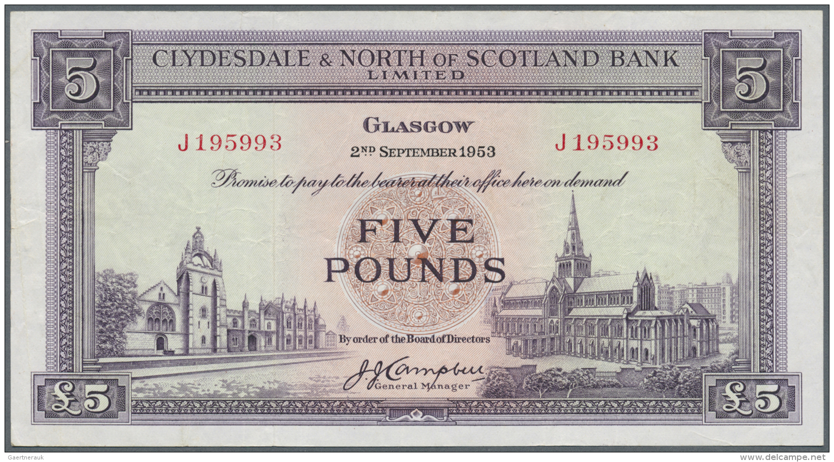 Scotland / Schottland: Clydesdale &amp; North Of Scotland Bank 5 Pounds 1953 P. 192a, Light Folds And Creases In Paper, - Autres & Non Classés