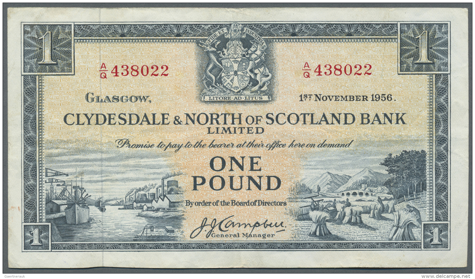 Scotland / Schottland: 1 Pound Clydesdale &amp; North Of Scotland Bank Ltd. 1956 P. 191a In Condition: VF To VF-. - Altri & Non Classificati