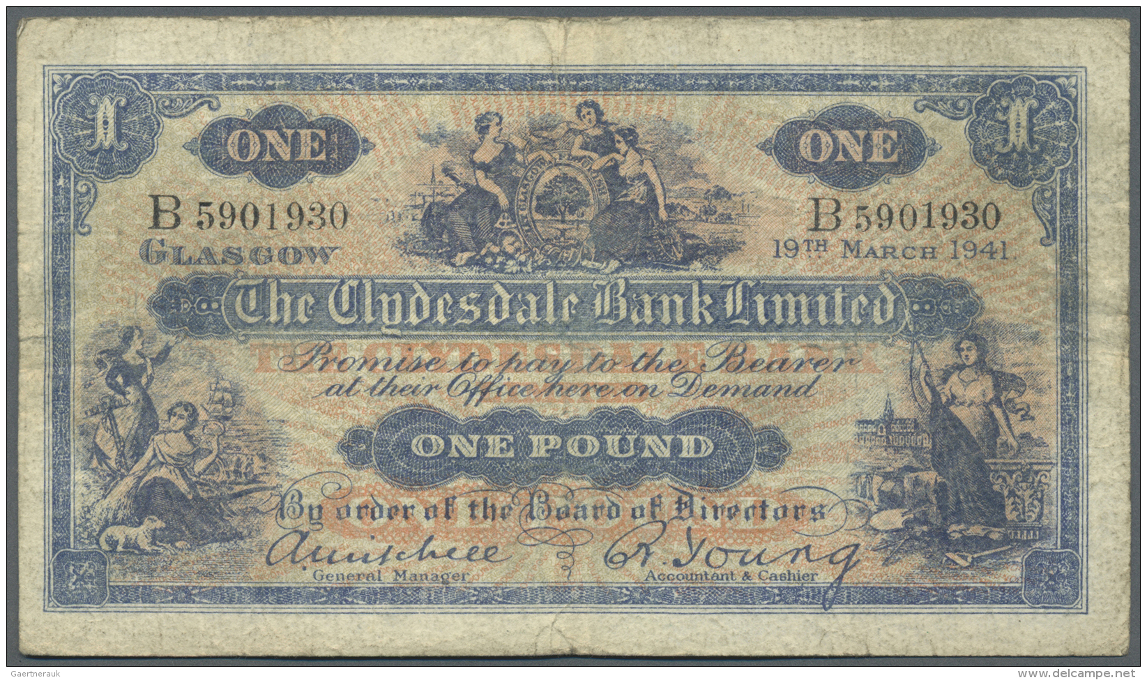 Scotland / Schottland: 1 Pound The Clydesdale Bank 1941 P. 189b In Condition: F. - Autres & Non Classés