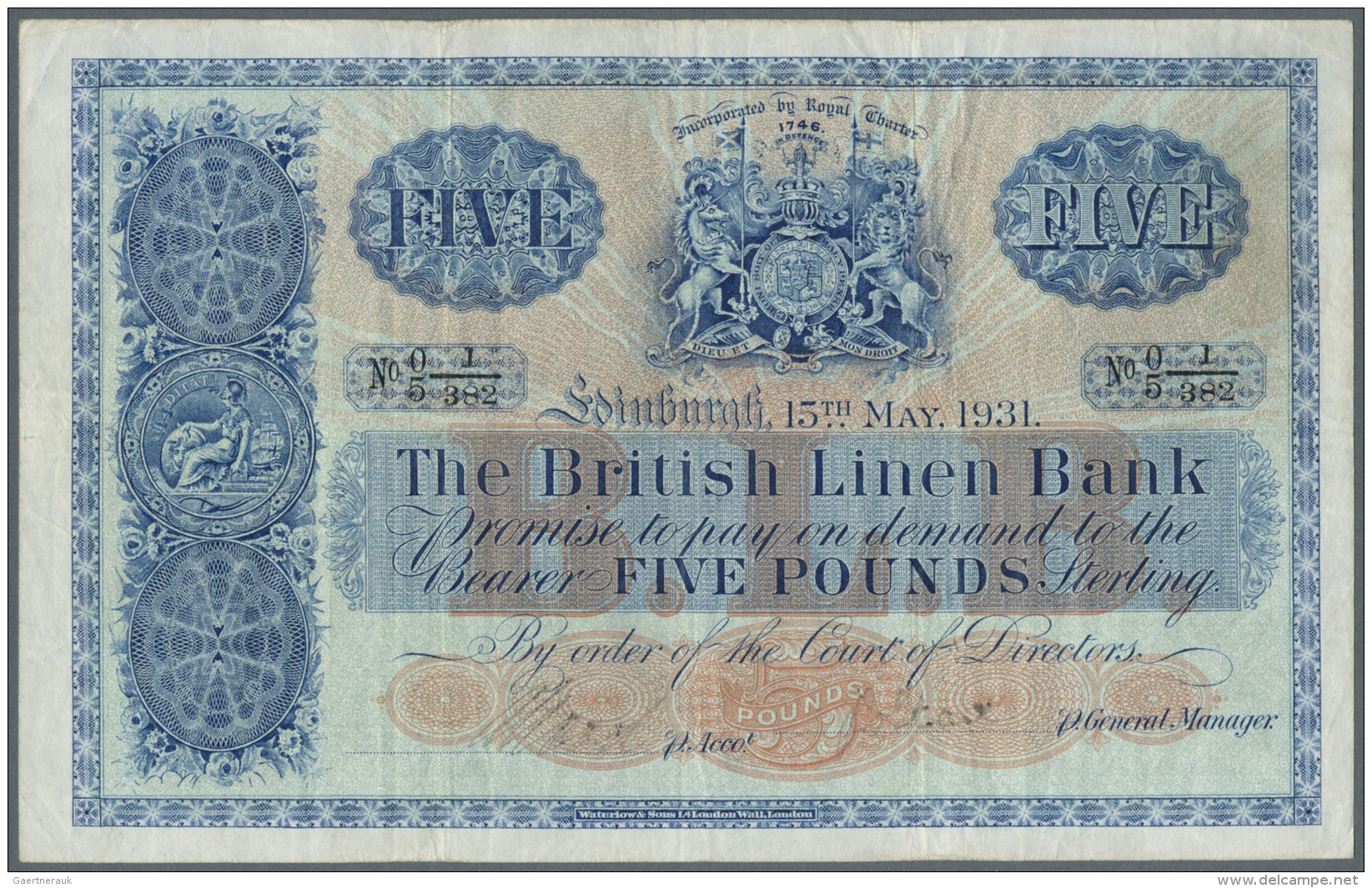 Scotland / Schottland: 5 Pounds 1931 P. 152, Several Folds In Paper But No Holes Or Tears, Still Strongness In Paper And - Autres & Non Classés