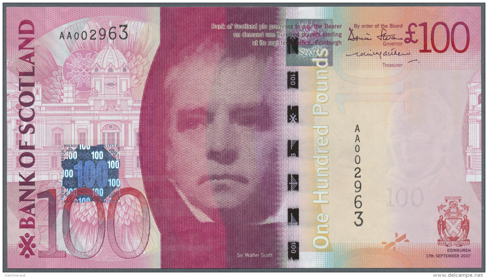 Scotland / Schottland: Bank Of Scotland 100 Pounds 2007 P. 128 In Crisp Original Condition: UNC. - Autres & Non Classés