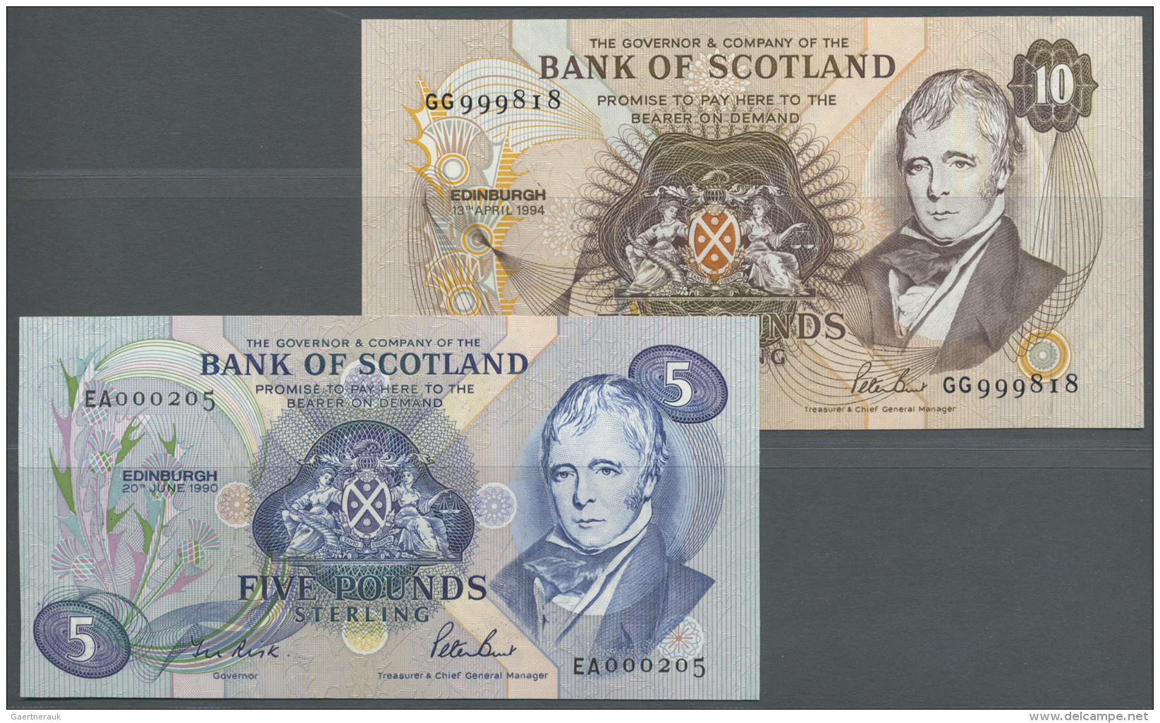 Scotland / Schottland: Pair With 5 Pounds 1990 And 10 Pounds 1994, P.116a, 117a, Both In UNC - Autres & Non Classés