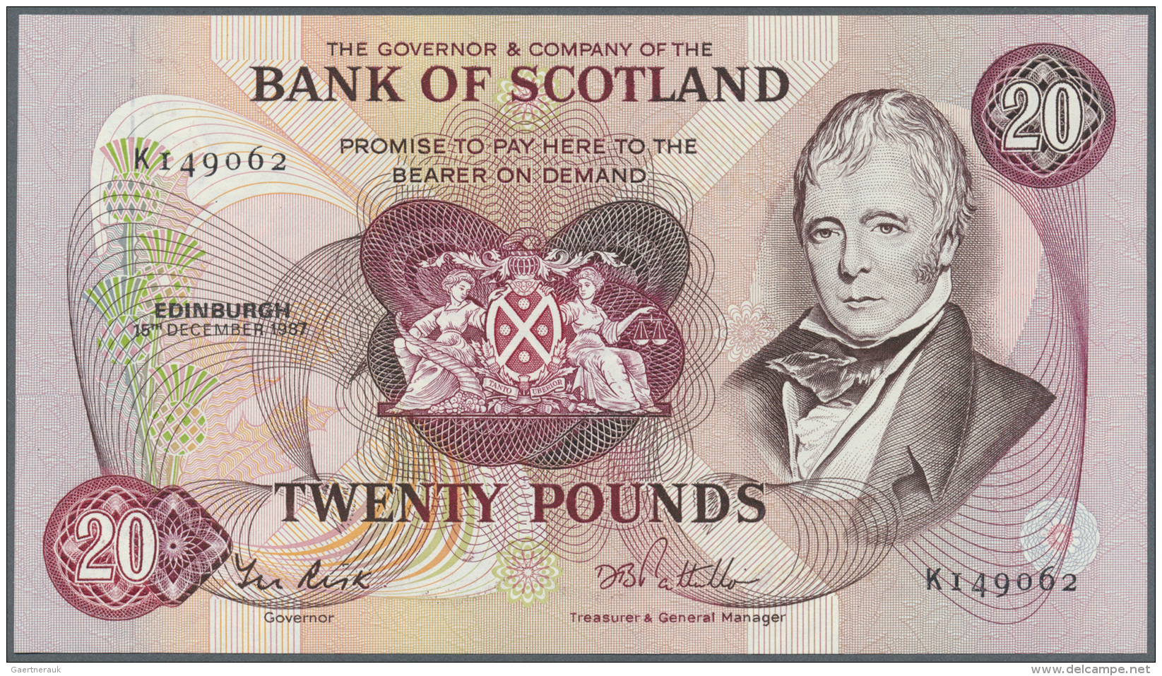 Scotland / Schottland: Bank Of Scotland 20 Pounds 1987 P. 114e In Crisp Original Condition: UNC. - Autres & Non Classés