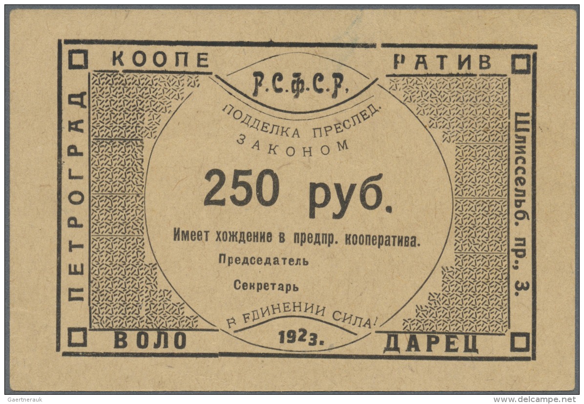 Russia / Russland: Petrograd Cooperative "Wolodarez" 25 Kopeks And 250 Rubles 1923, P.NL In UNC Condition (2 Pcs.) - Russie