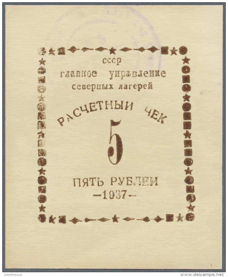 Russia / Russland: USSR KGB-prisoners Camp 5 Rubles 1937 With Stamp On Back In AUNC Condition - Russie