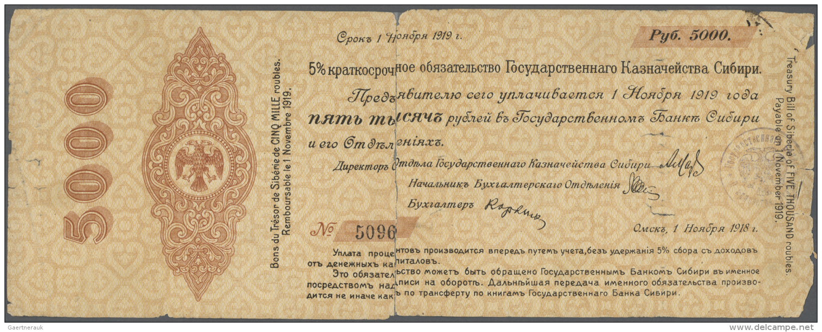 Russia / Russland: Set With 3 Banknotes 5000 Rubles Provisional Sibirian Administration November 1st 1918, P.S825, Two O - Russie