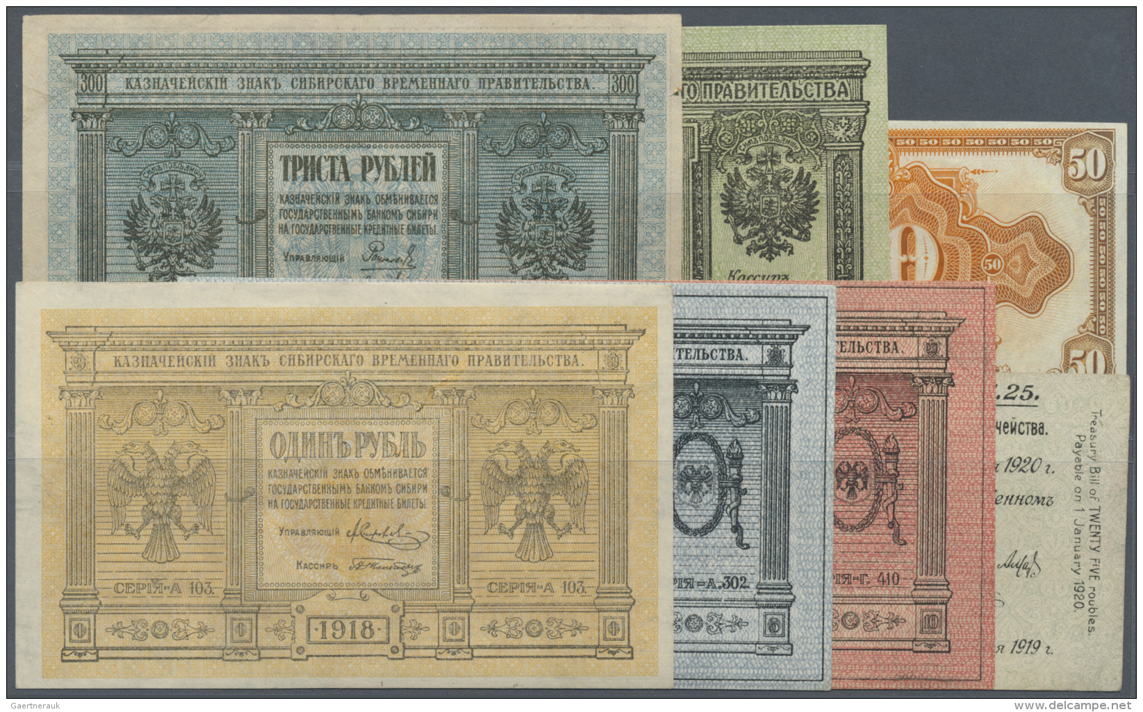 Russia / Russland: Set Of 21 Notes Containing Provisional Siberian Administration 1 Ruble 1918 P. S816 (XF, Soiled), 3x - Russie