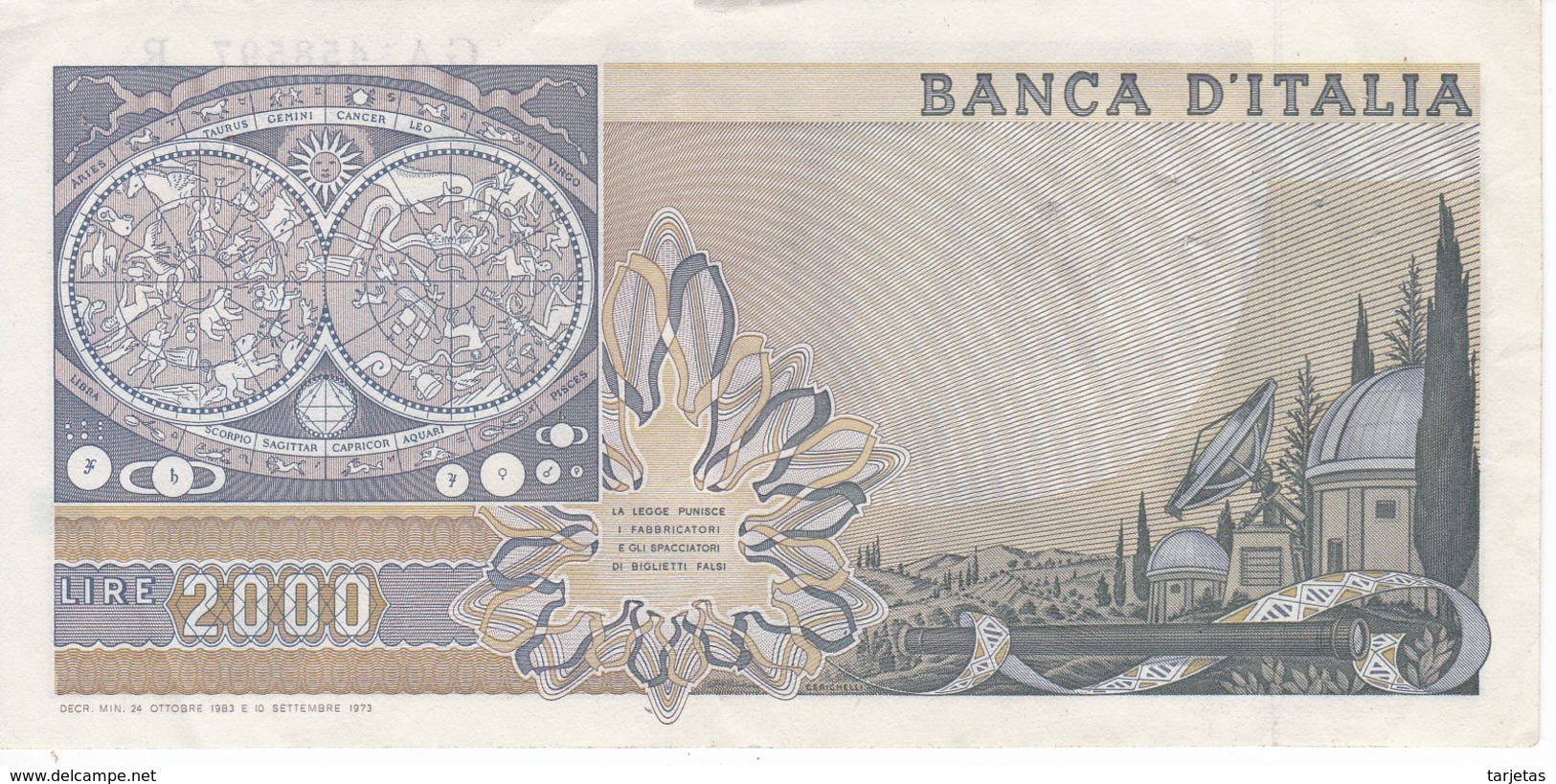 BILLETE DE ITALIA DE 2000 LIRAS DEL AÑO 1983  GALILEO  (BANKNOTE) - 2000 Liras