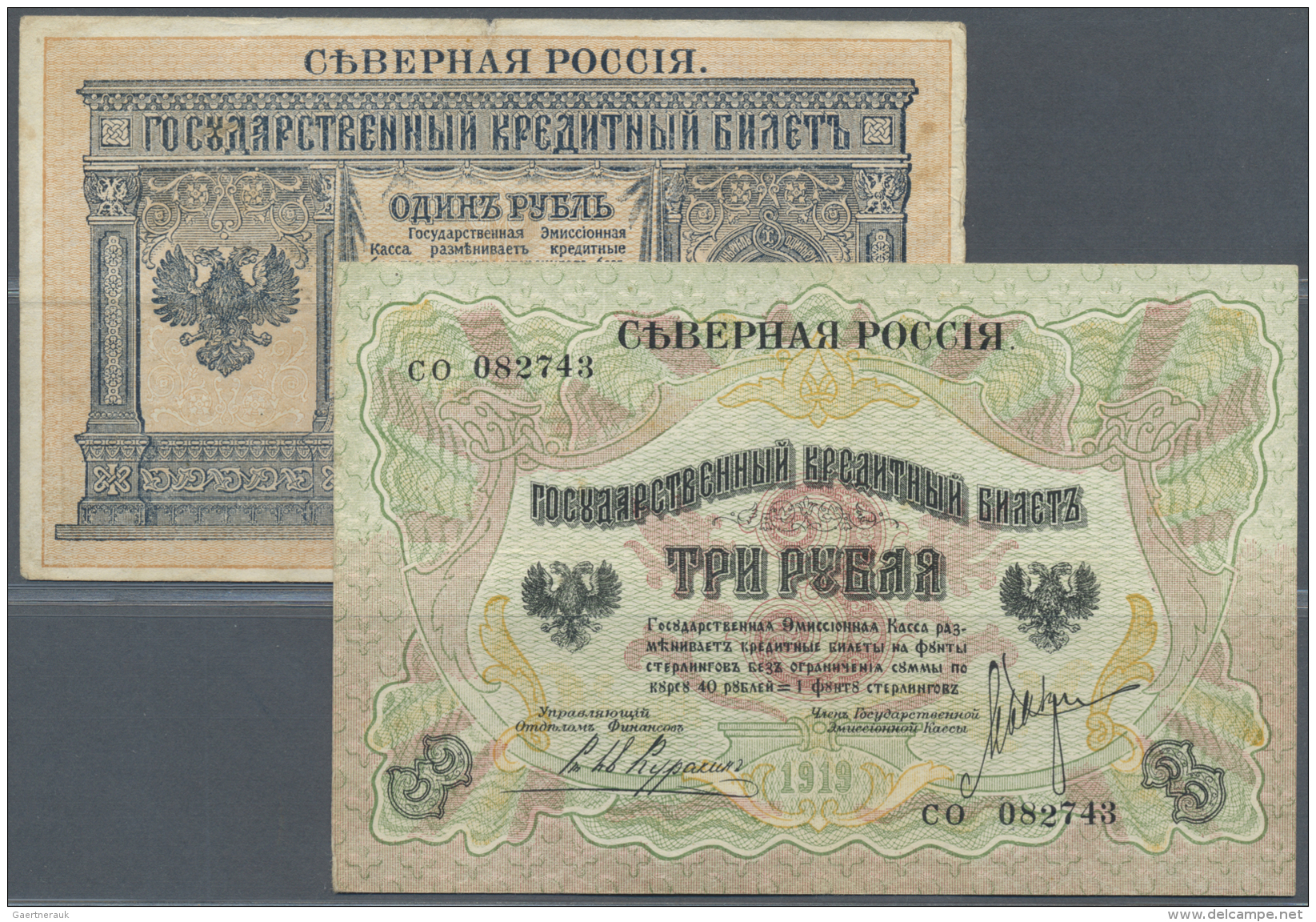 Russia / Russland: Set Of 2 Notes Containing 1 Ruble 1919 P. S144 (F) And 3 Rubles 1919 P. S145 (F), Nice Set. (2 Pcs) - Russie