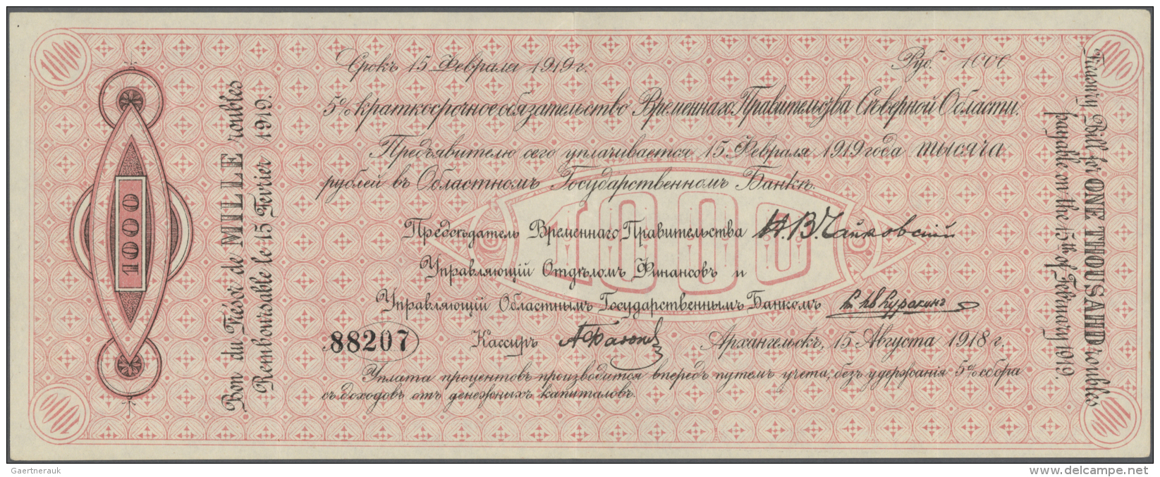 Russia / Russland: Pair Of 1000 Rubles 1918 Provisional Government Of The North Region, P.S129a In F+ To VF Condition (2 - Russie