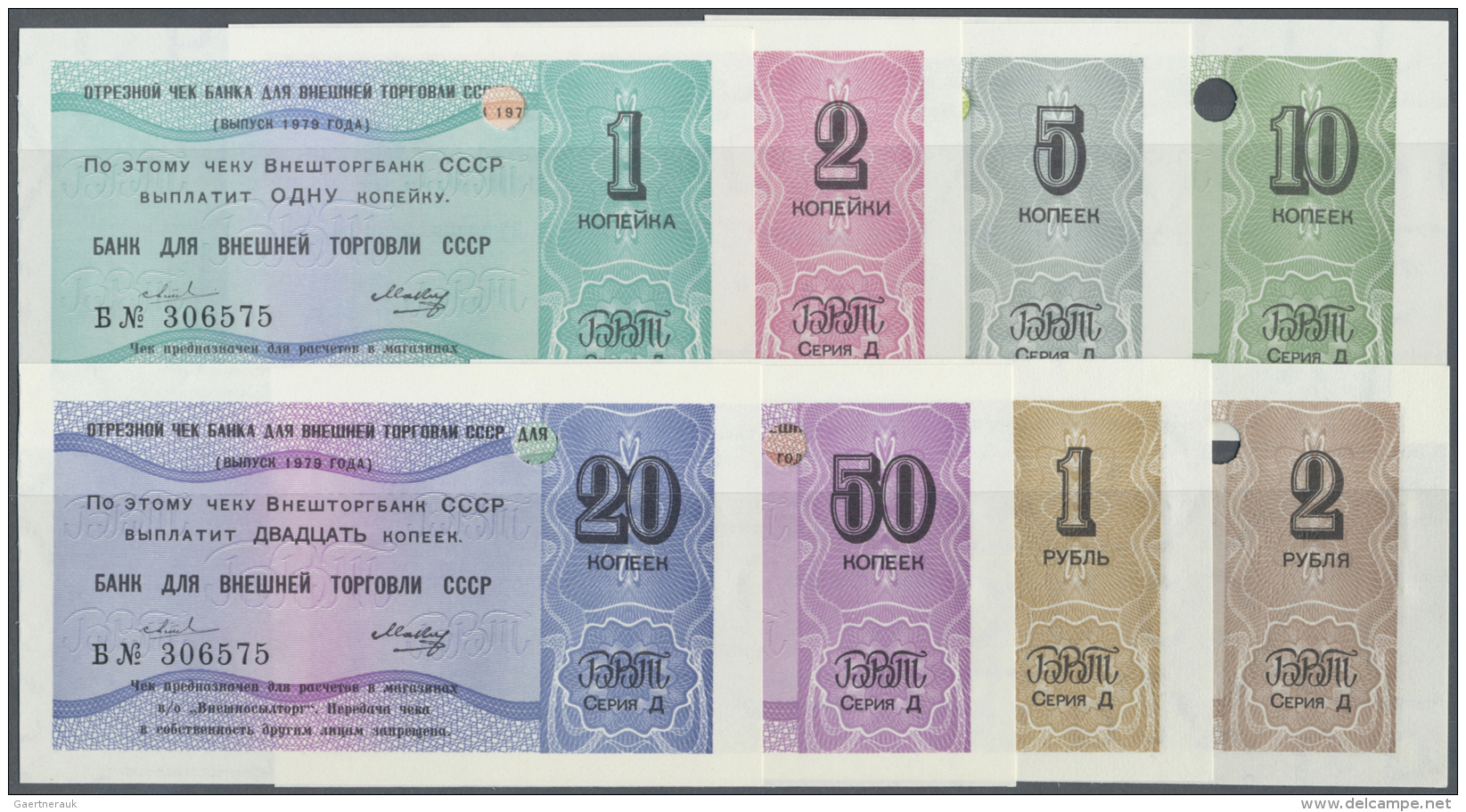 Russia / Russland: USSR Foreign Exchange Certificates 1, 2, 5, 10, 20, 50 Kopeks And 1 And 2 Rubles 1979, P.FX 146-FX153 - Russie