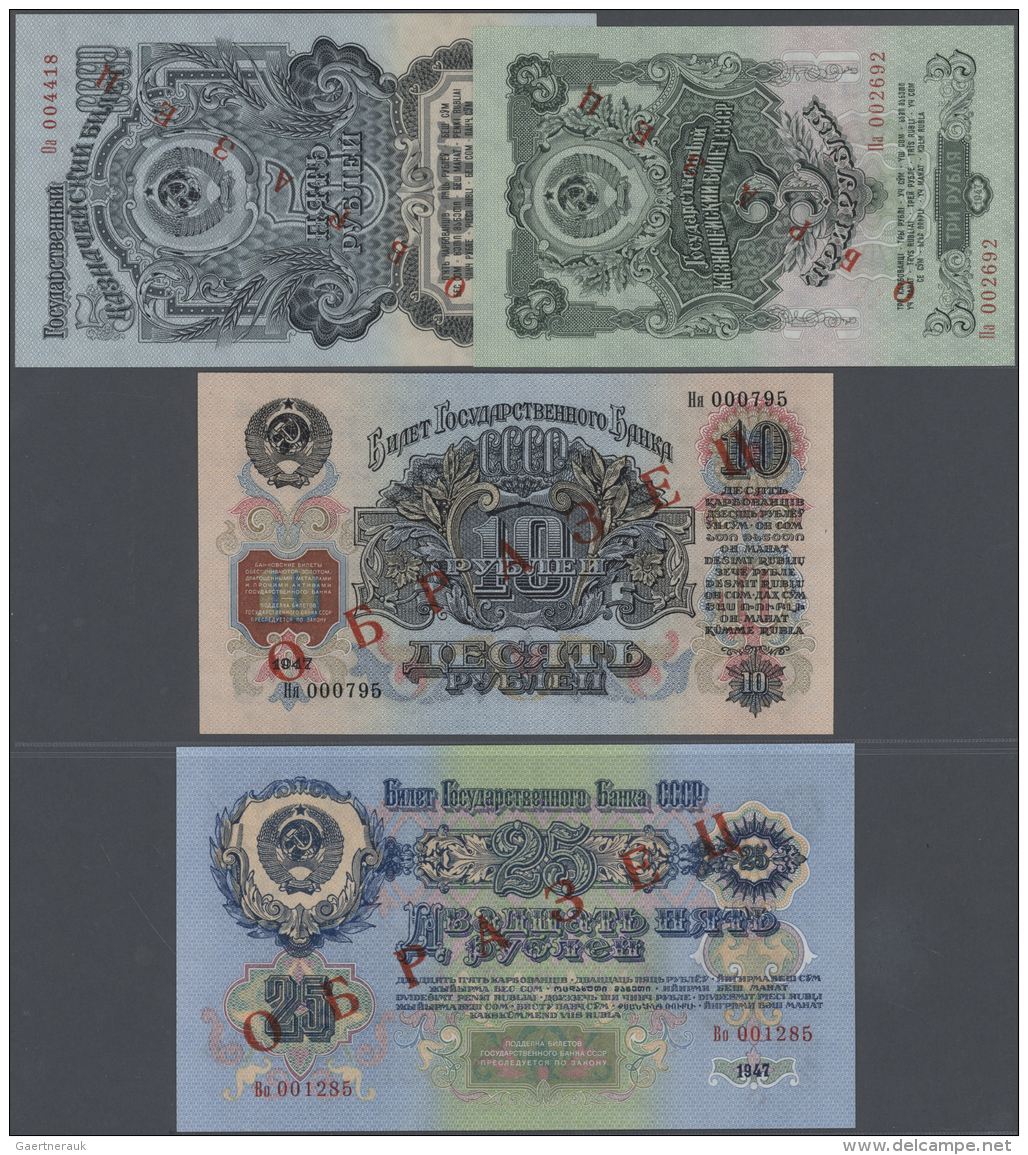 Russia / Russland: Set With 4 Specimen Notes Of The 1947 Issue Containing 3, 5, 10 And 25 Rubles, All With Red Overprint - Russie