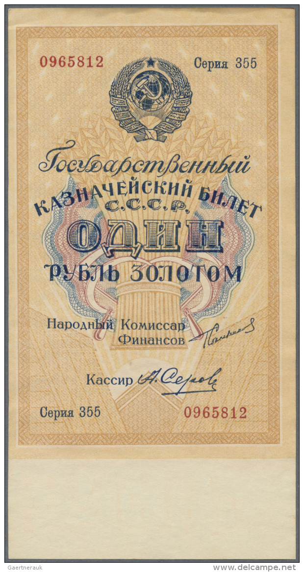 Russia / Russland: 1 Gold Ruble 1924, P.186 In Excellent Condition With A Few Minor Creases And Toned Paper At Upper Mar - Russia