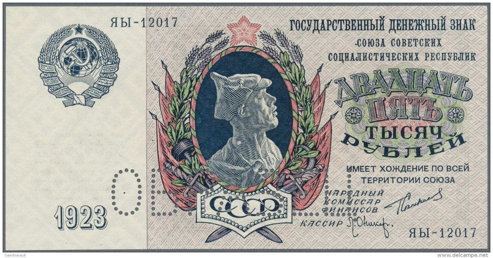 Russia / Russland: 20.000 Rubles 1923 With Perforation "ÐžÐ‘Ð ÐÐ—Ð•Ð¦" (Specimen) And Regular Serial Number, P.183s In - Russie