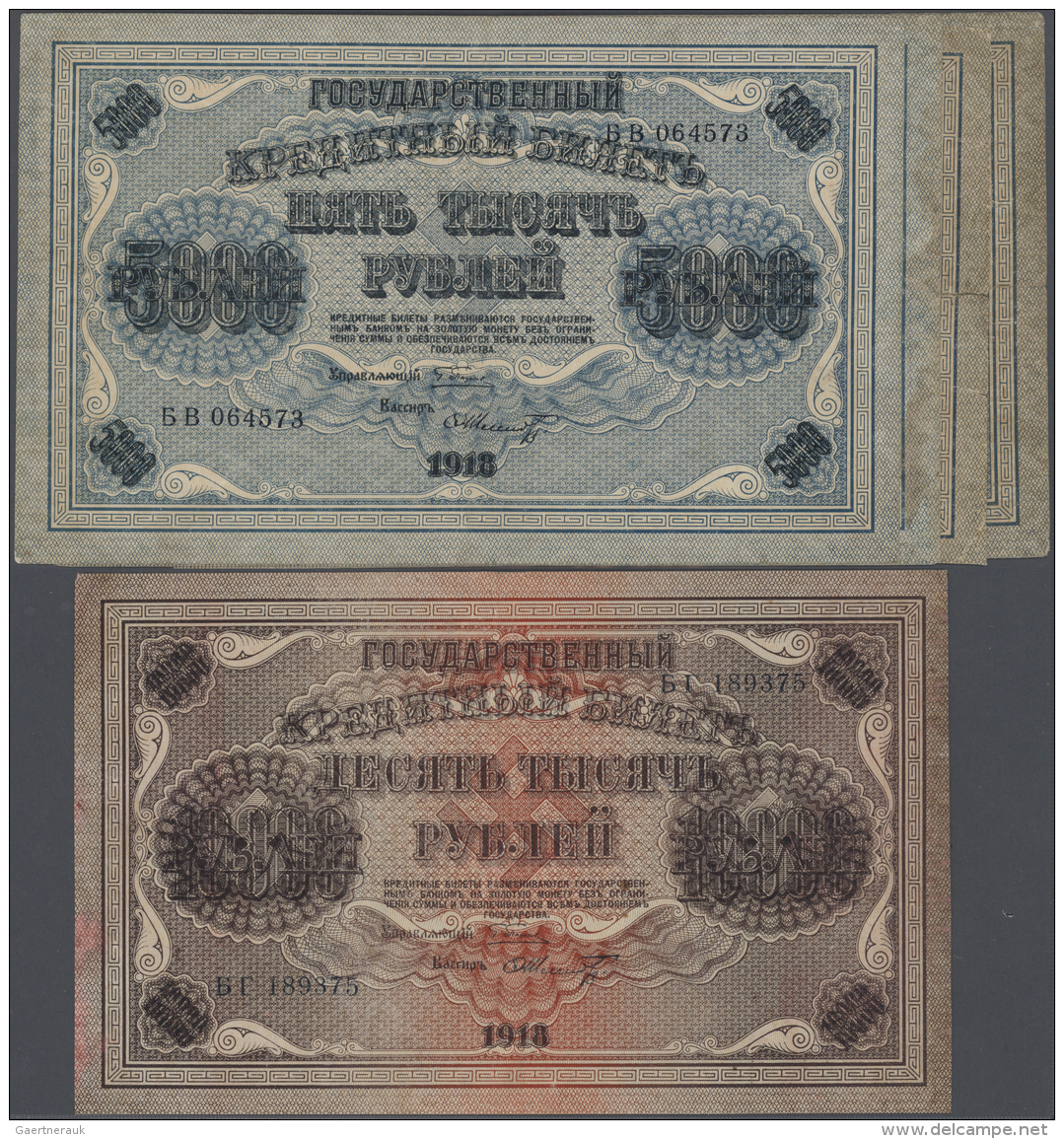 Russia / Russland: Set With 3 X 5000 Rubles And 10.000 Rubles 1918 Of The State Treasury Notes 1918 P.96, 97, All With H - Russia