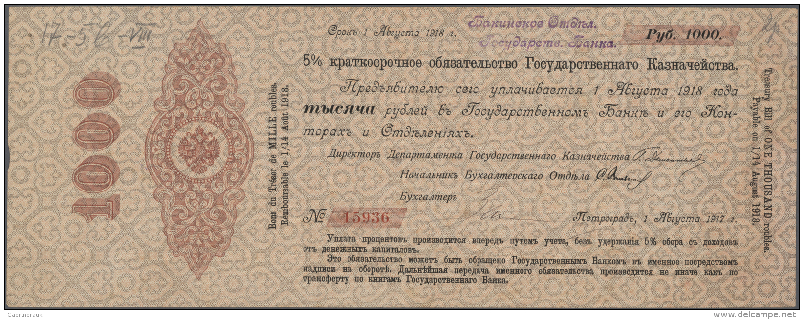 Russia / Russland: Pair With 2 X 1000 Rubles Of The "Petrograd" Issue 1916-1918, P.31H With 12 Months Validity, One In A - Russia