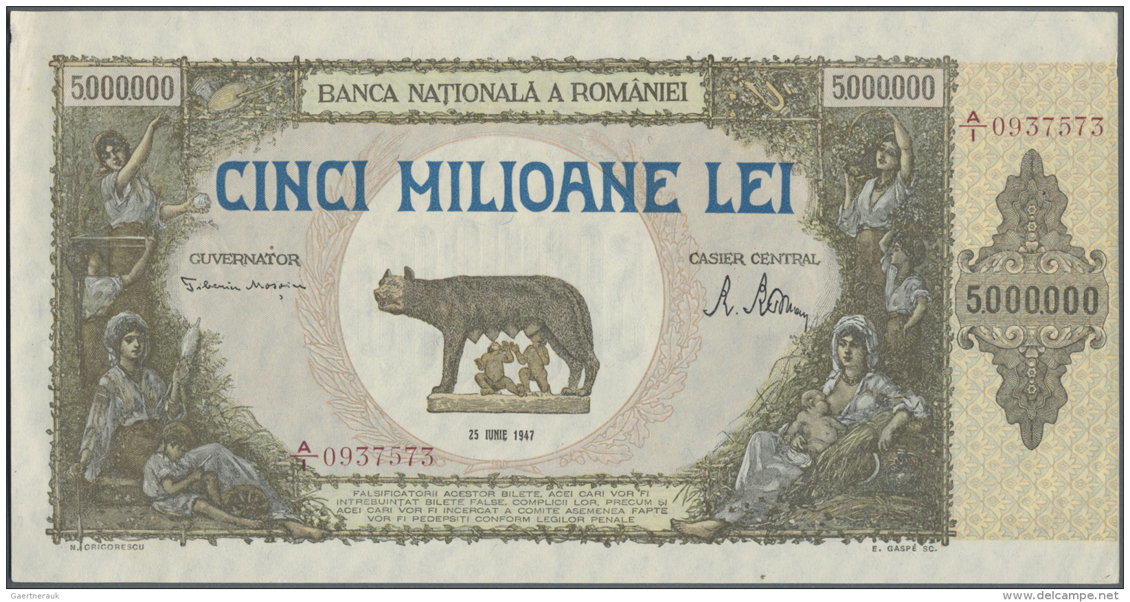 Romania / Rum&auml;nien: 5.000.000 Lei 1947 P. 61 In Condition: AUNC. - Romania