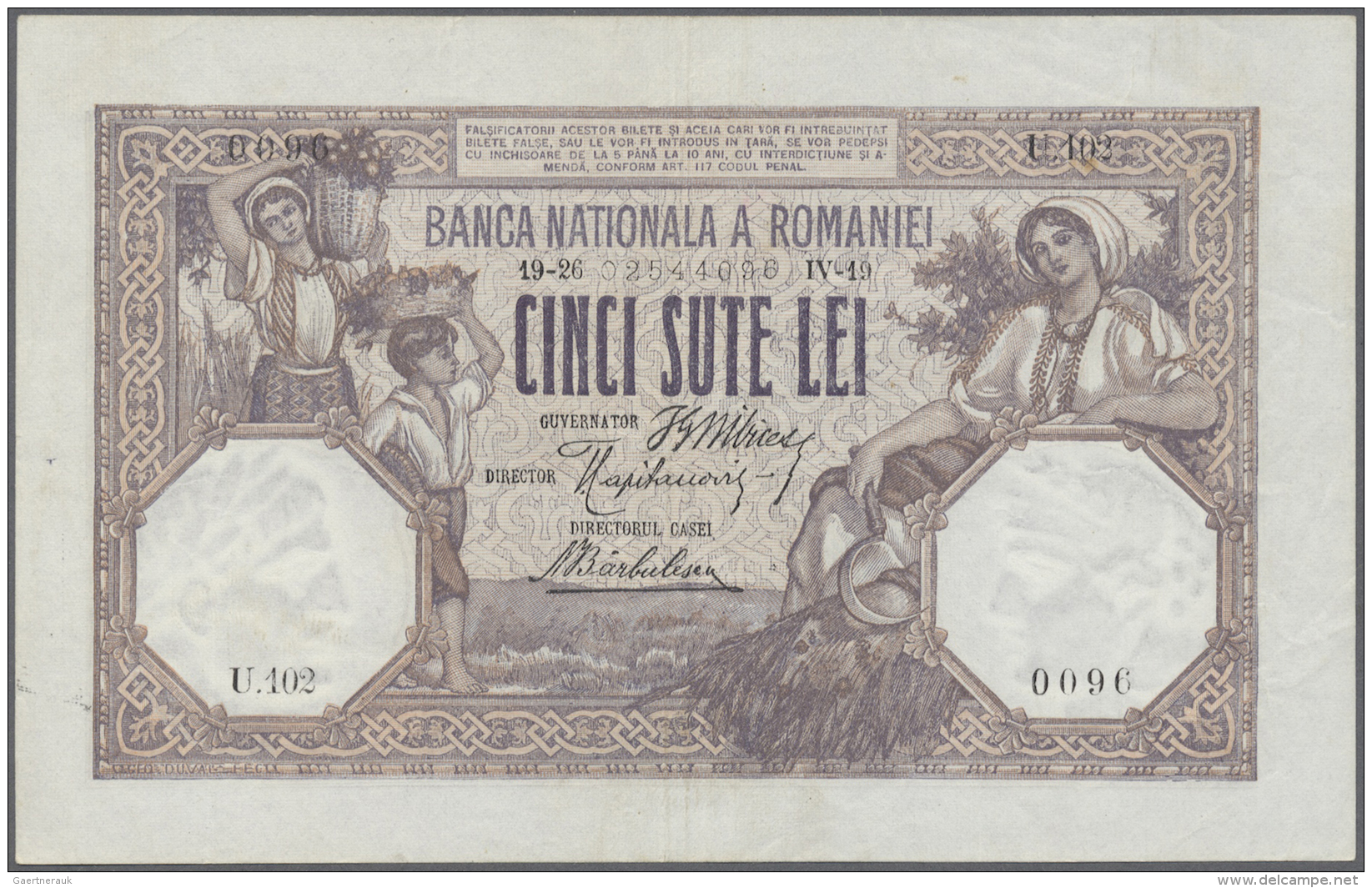 Romania / Rum&auml;nien: 500 Lei 1919 P. 22c, Center Fold, 2 More Vertical Folds, No Holes Or Tears, Paper Still Origina - Roumanie