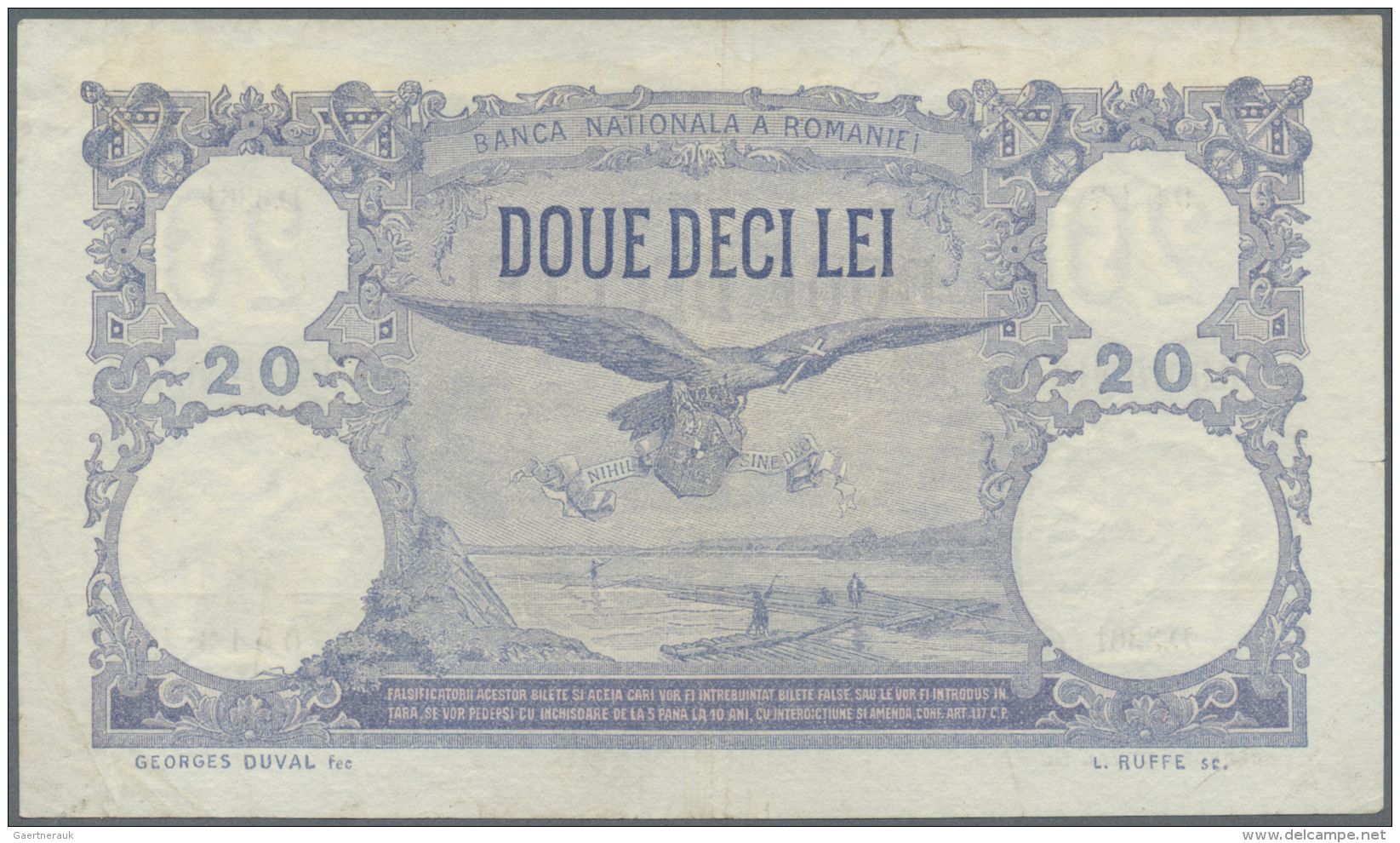 Romania / Rum&auml;nien: 20 Lei 1920 P. 20, Residuals Of Former Mounting At Upper Border On Back, Light Folds And Crease - Romania