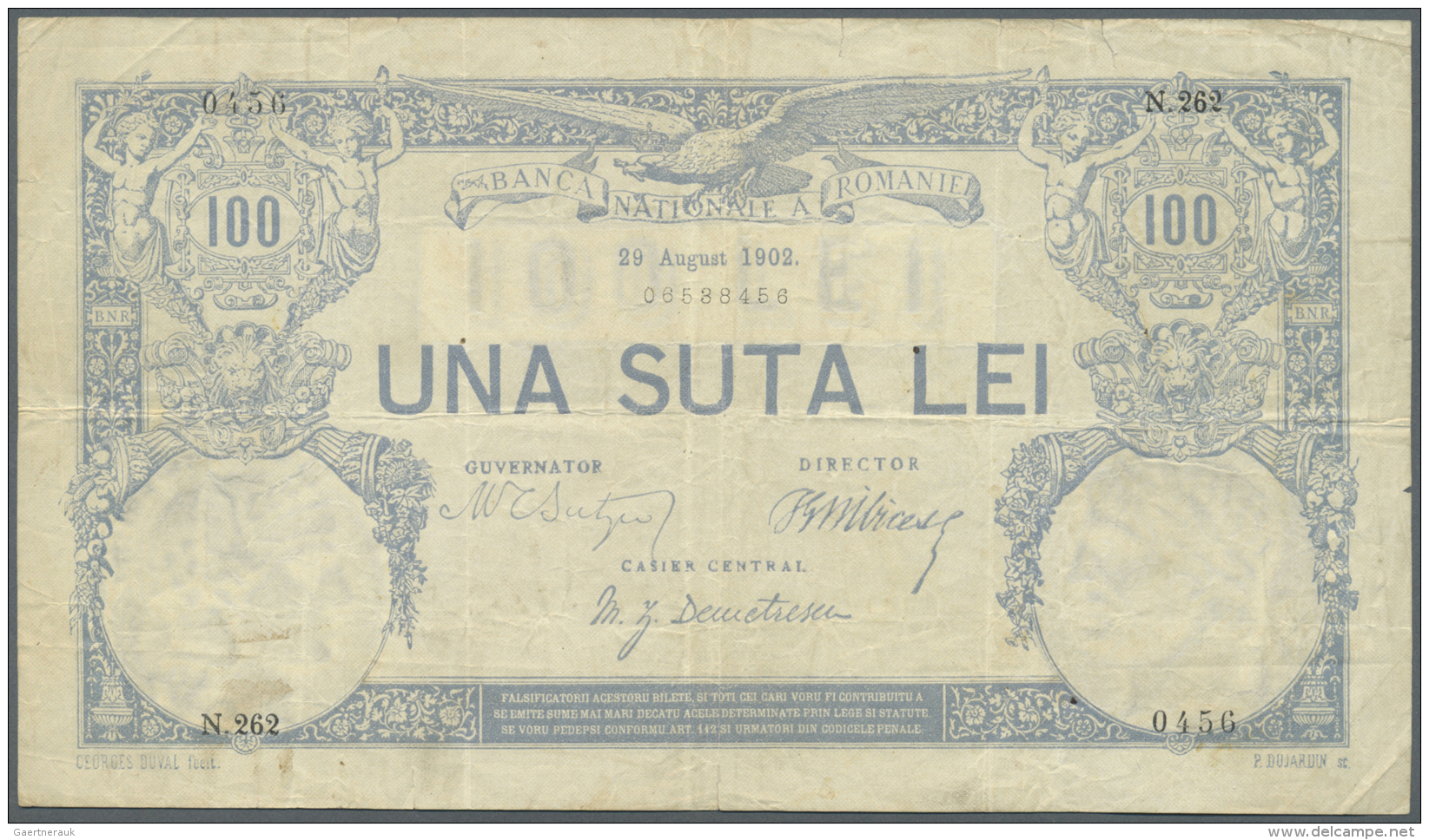 Romania / Rum&auml;nien: 100 Lei 1902 P. 14, Used With Several Folds And Light Creases, No Holes, Minor Border Tears, St - Romania
