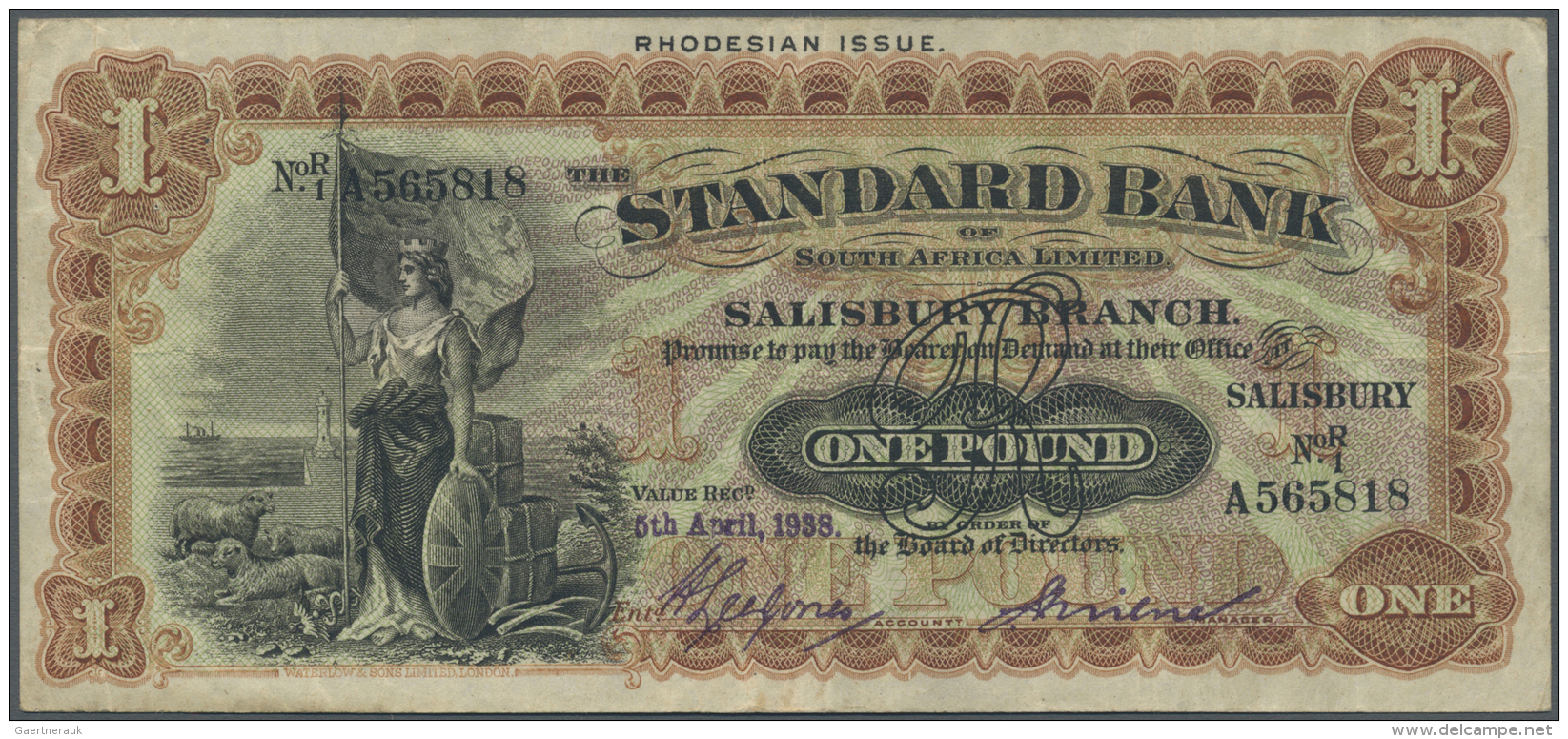 Rhodesia / Rhodesien: Standard Bank Of South Africa Limited - Salisbury Branch, 1 Pound 1938, P.S147, Highly Rare Note I - Rhodesia