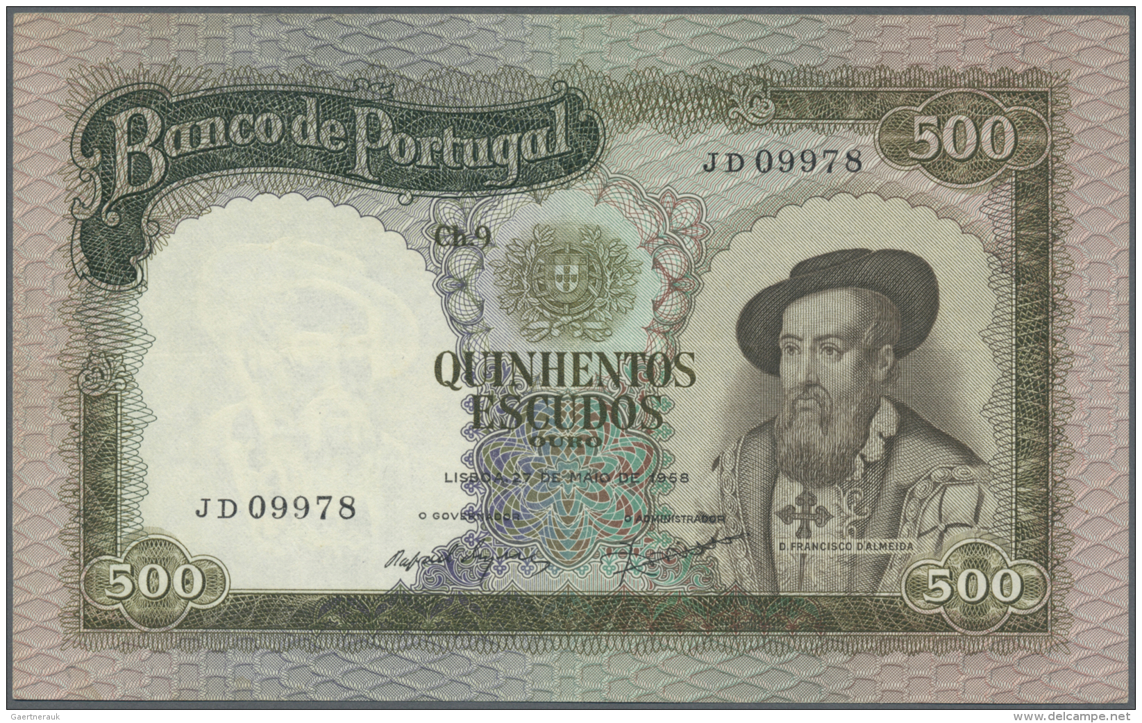 Portugal: 500 Escudos 1968 P. 162, Only Very Slight Vertical And Horizontal Folding, No Holes Or Tears, Crisp Paper And - Portugal