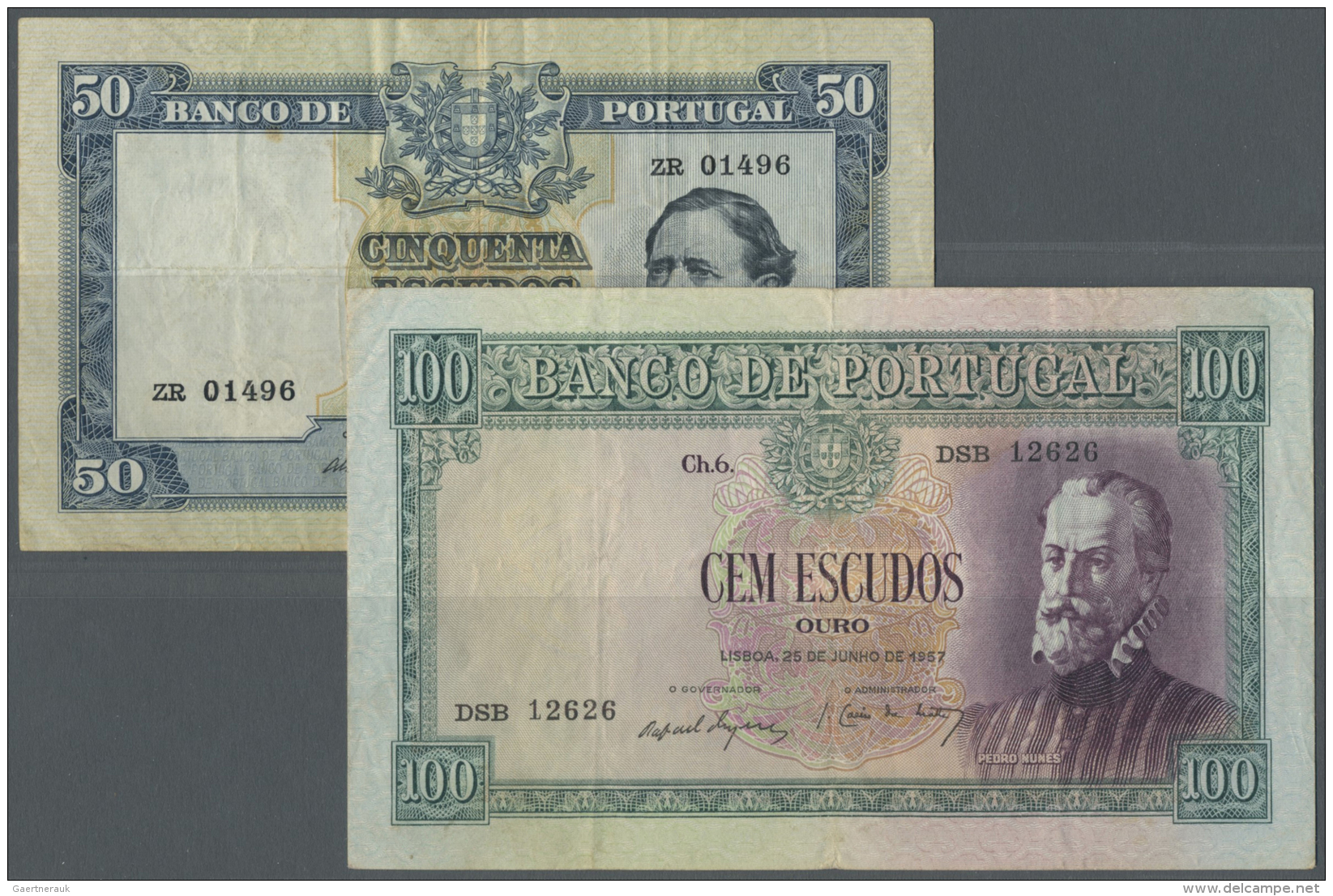 Portugal: Set 2 Notes Containing 100 Escudos 1957 P. 159 (VF-) And 50 Escudos 1953 P. 160 (F+), Nice Set. (2 Pcs) - Portugal