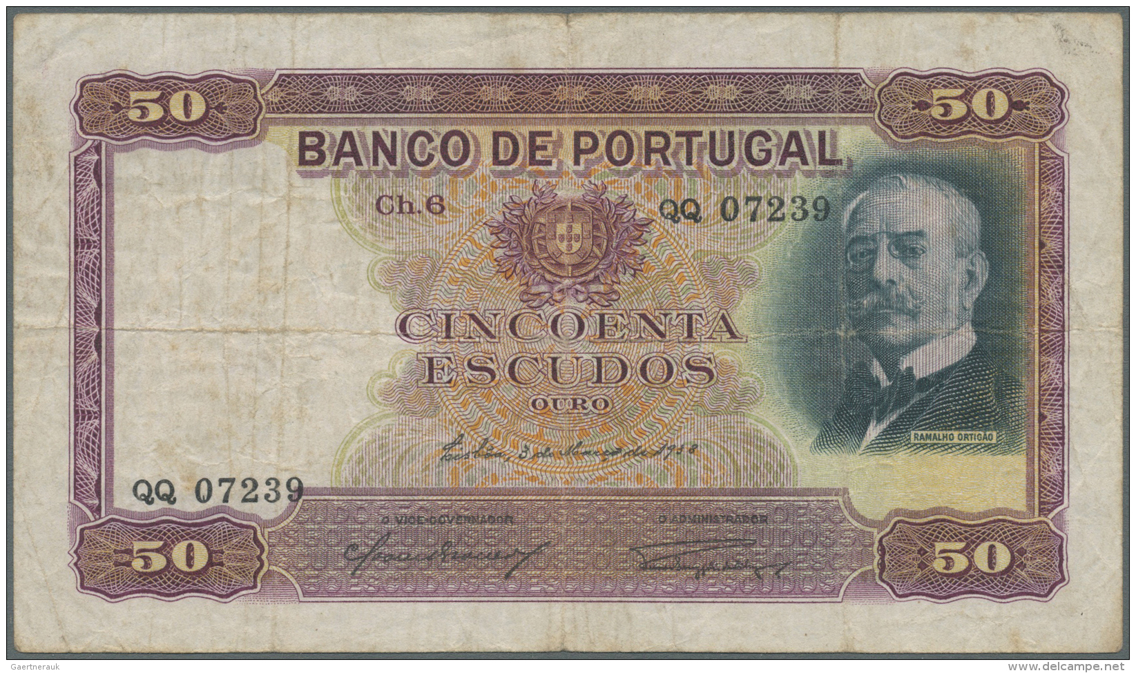 Portugal: 50 Escudos 1938 P. 149, Normal Traces Of Use, Stronger Center Fold, Light Staining In Paper, No Holes Or Tears - Portugal