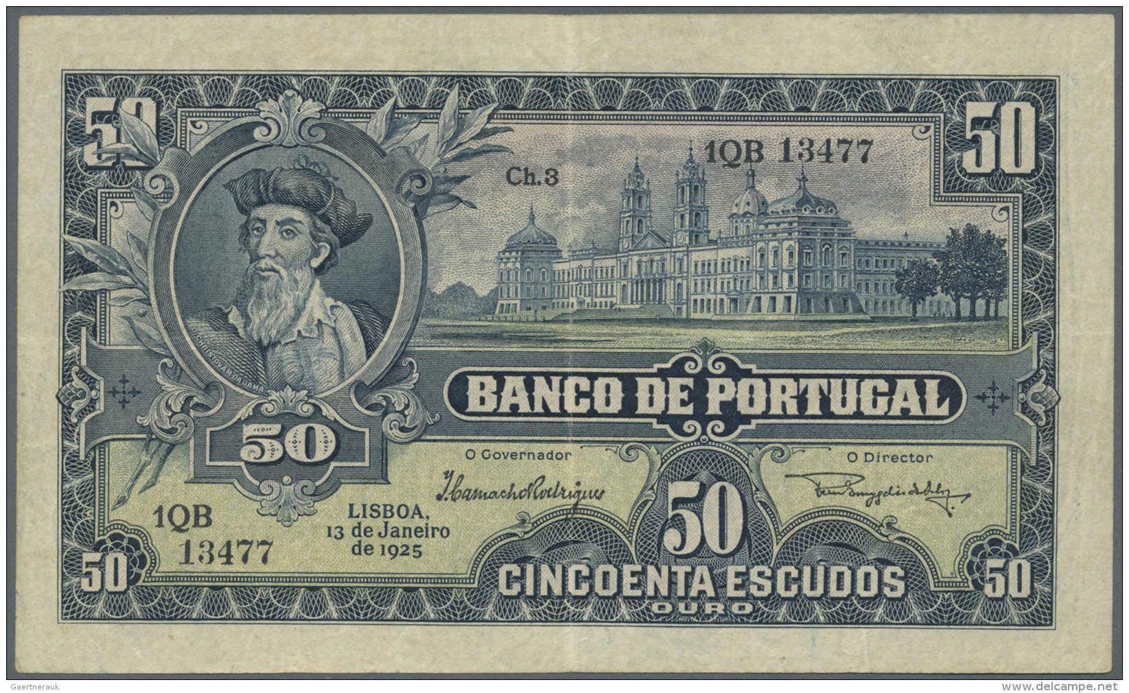 Portugal: 50 Escudos 1925 P. 136, Center And Horizontal Fold, Light Handling In Paper, No Holes Or Tears, Paper Is Crisp - Portugal