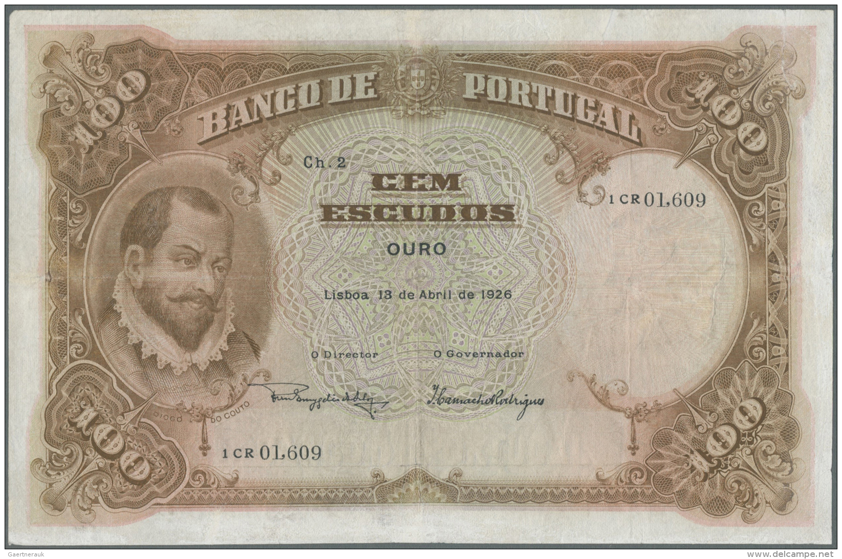 Portugal: 100 Escudos 1926 P. 124, Vertically And Horizontally Folded, Several Repairs Throughout The Note, At Each (whe - Portugal