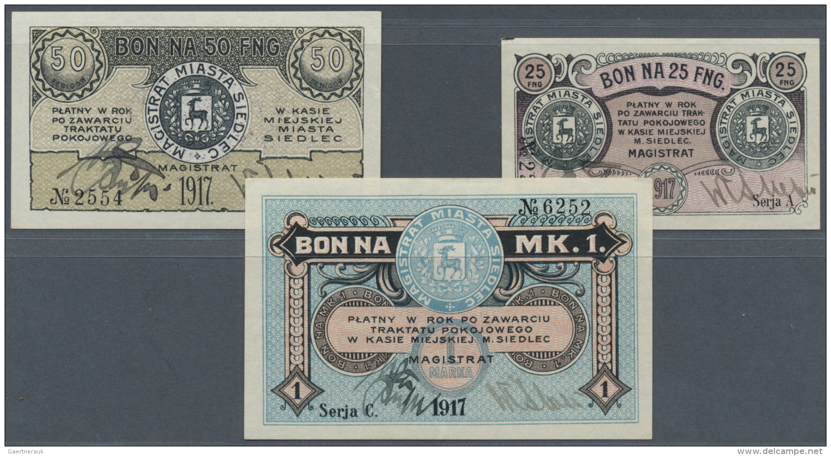 Poland / Polen: Siedlce, Set With 3 Pcs. Notgeld "Magistrat Miasta Siedlec" Containing 25 And 50 Fenigow In UNC And 1 Ma - Pologne