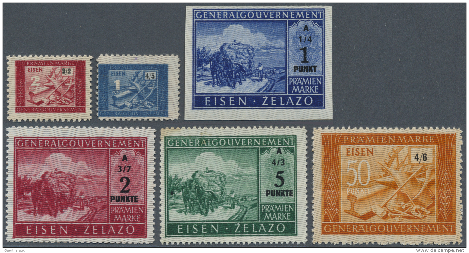 Poland / Polen: Set With 6 "Pr&auml;mienmarken" Issued By The Generalgouvernement In Poland During The War, For Iron In - Pologne