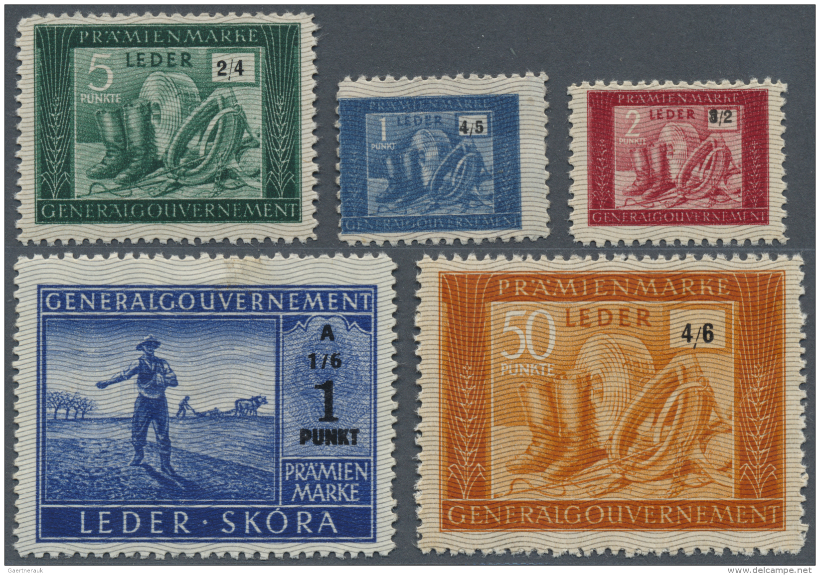 Poland / Polen: Set With 5 "Pr&auml;mienmarken" Issued By The Generalgouvernement In Poland During The War, For Leather - Pologne