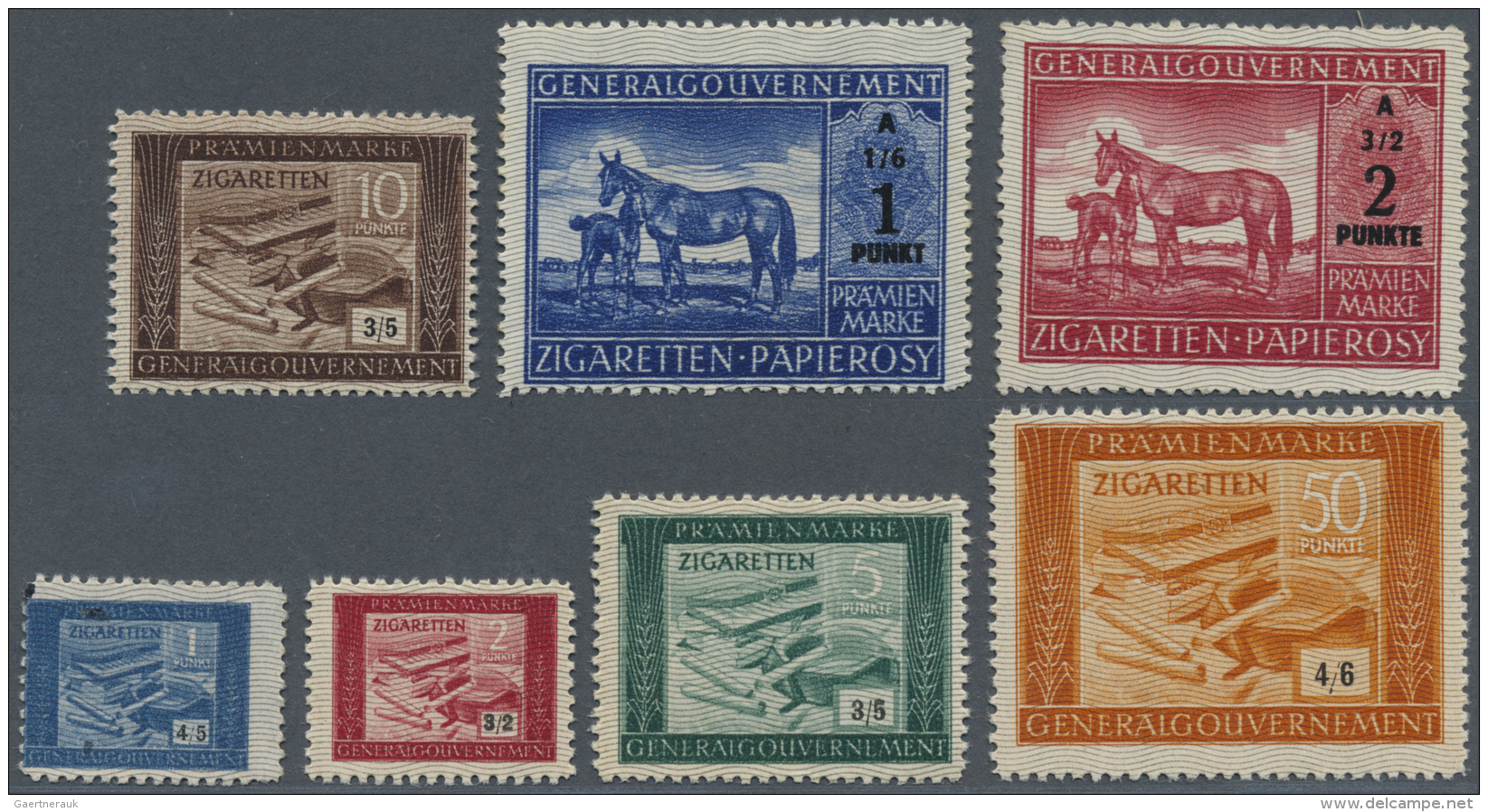 Poland / Polen: Set With 7 "Pr&auml;mienmarken" Issued By The Generalgouvernement In Poland During The War, For Cigarett - Pologne