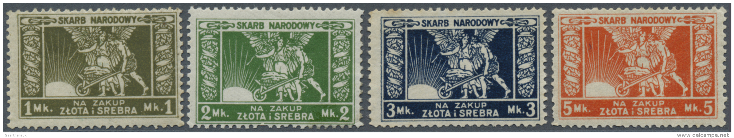 Poland / Polen: Set Of 4 Stamp Issues Skarb Narodowy From 1 Marka Up To 5 Marek, P. NL Without Date (1920-24), Condition - Pologne