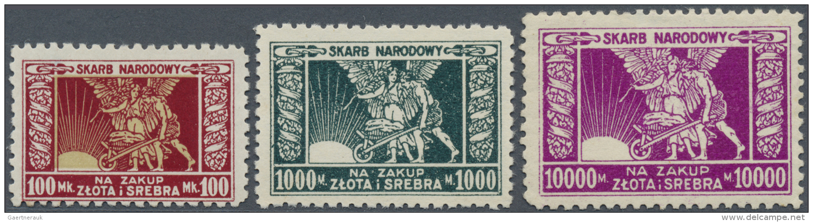 Poland / Polen: Set Of 3 Stamp Issues Skarb Narodowy From 100, 1000 And 10.000 Marek, P. NL Without Date (1920-24), Cond - Pologne