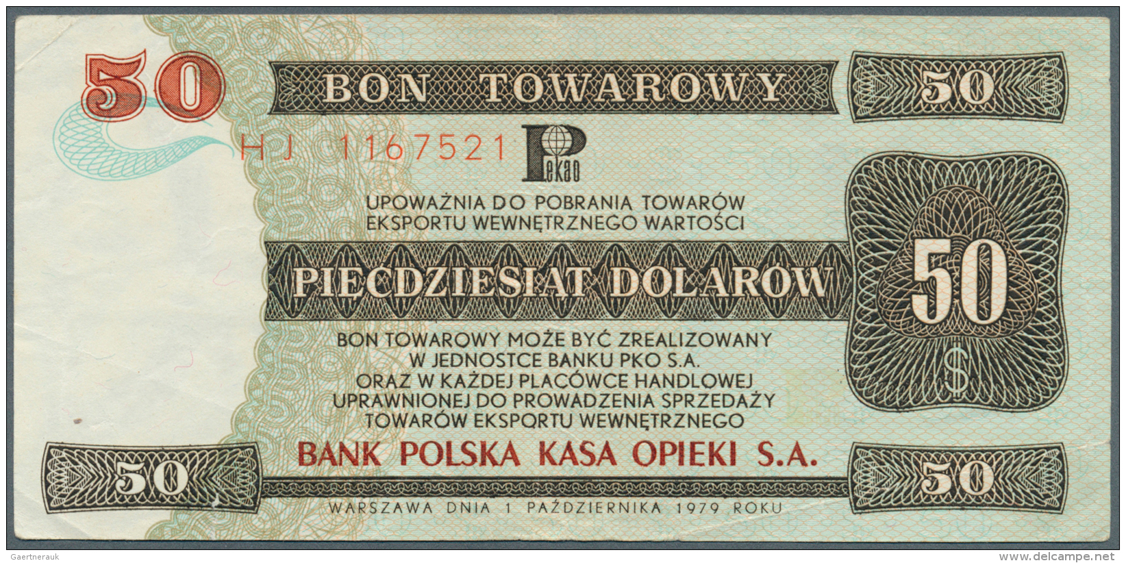 Poland / Polen: Bon Towarowy 50 Dolarow 1979, P.FX45, Several Folds And Creases In The Paper, Stains On Back. Condition: - Pologne