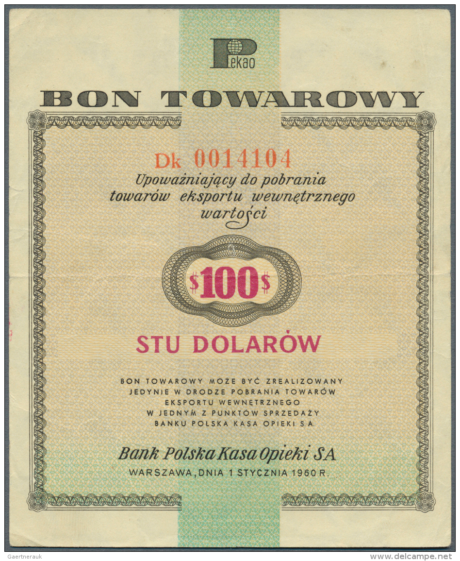 Poland / Polen: Bon Towarowy 100 Dollars 1960, P.FX20 In Nice Used Condition With Minor Stains, Several Folds And Tiny T - Pologne