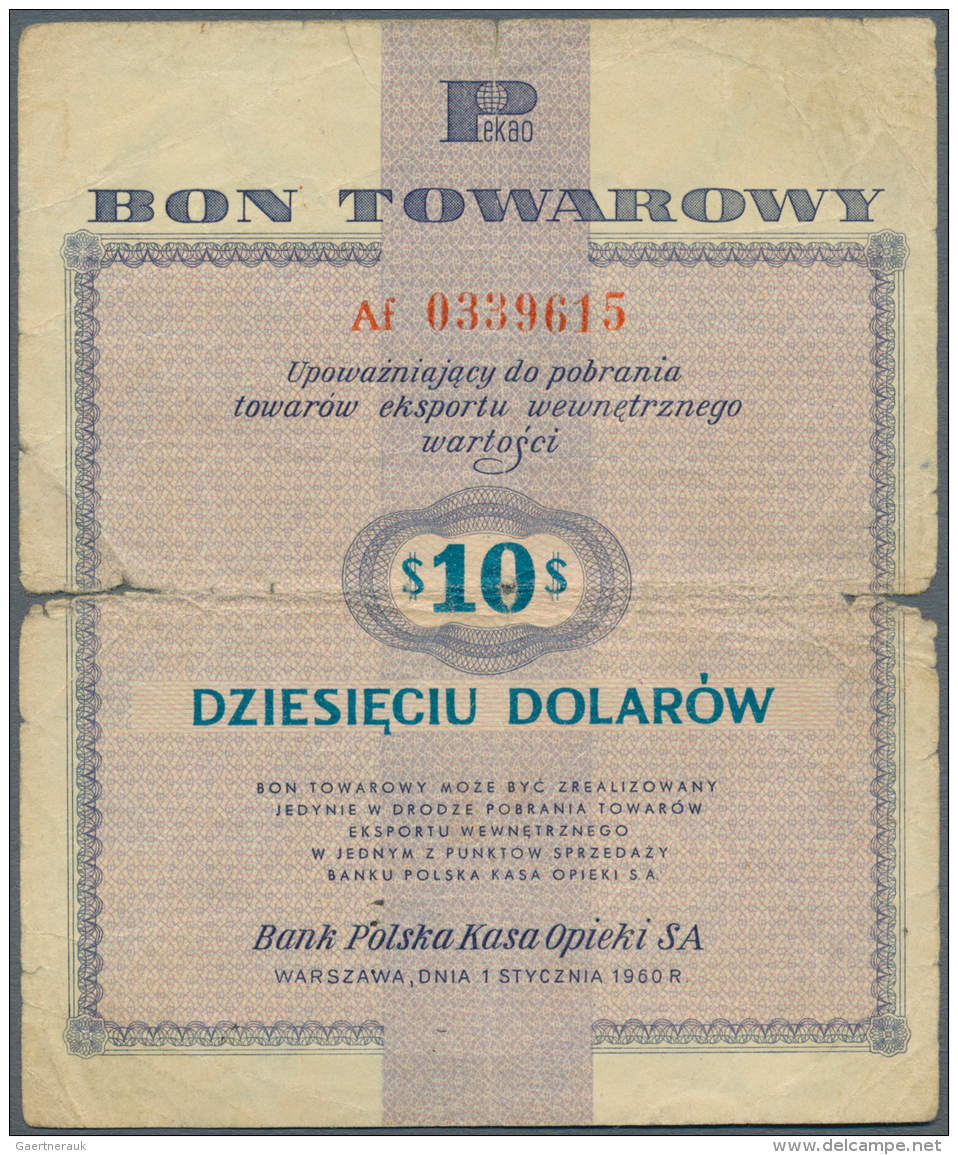 Poland / Polen: Bon Towarowy 10 Dollars 1960, P.FX7 In Well Worn Condition With Several Tears At Left And Right Border, - Pologne