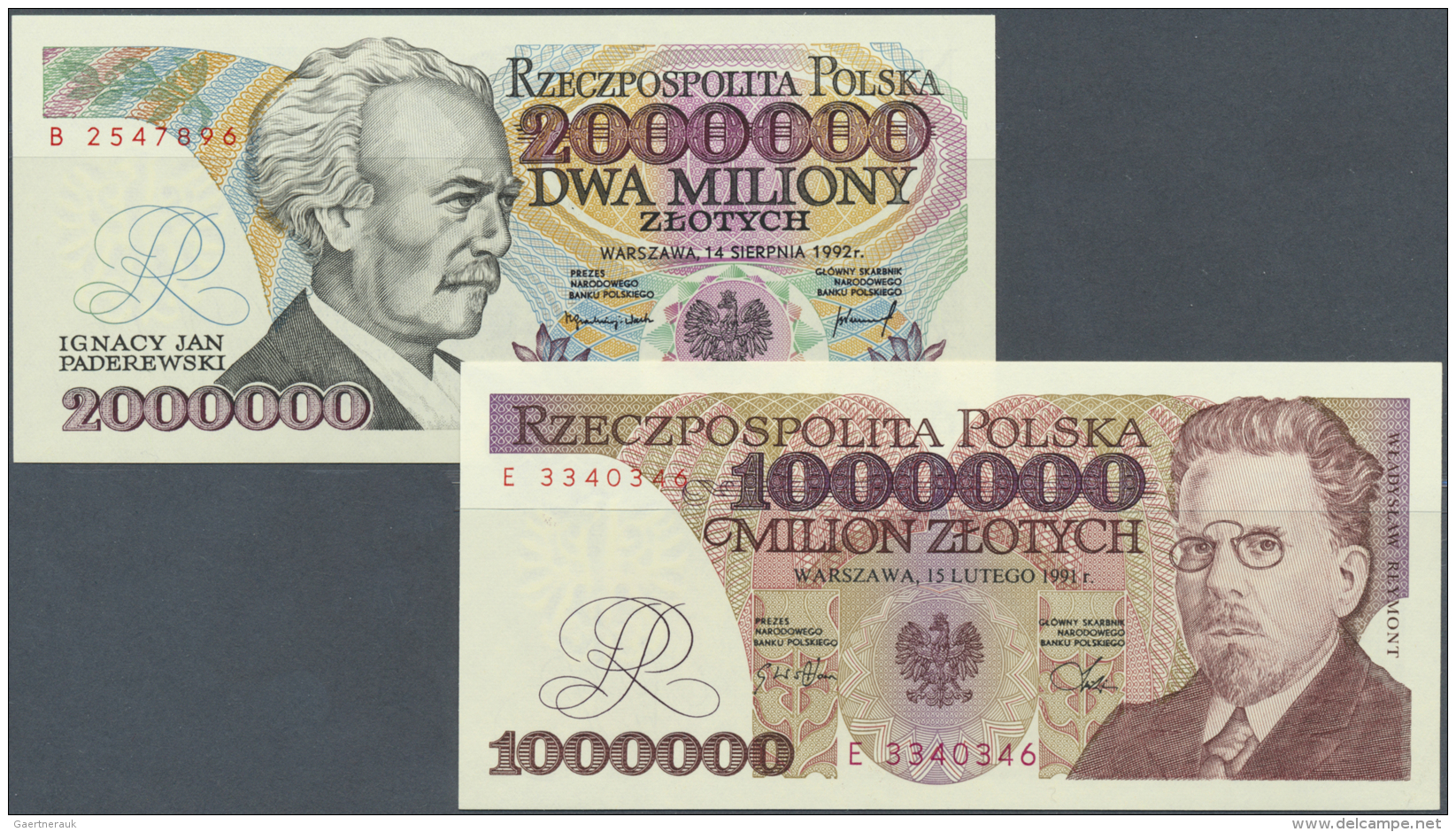 Poland / Polen: Set Of 2 Notes Containinig 1 And 2 Million Zlotych 1992 And 1991 P. 157a, 158b In Condition: UNC. (2 Pcs - Pologne