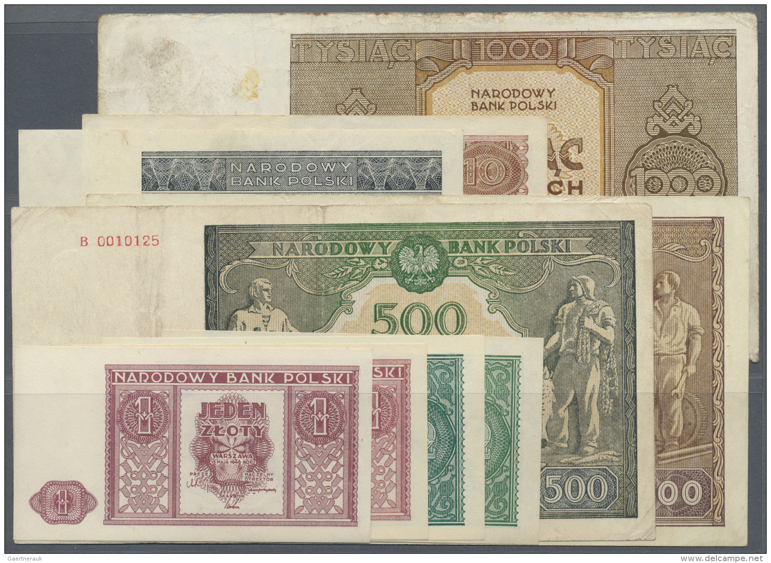 Poland / Polen: Set Of 9 Notes Containing 1000 Zl. 1945 P. 120 (F- To F), 500 Zl 1946 P. 121 (F), 1000 Zl 1946 P. 122 (F - Pologne