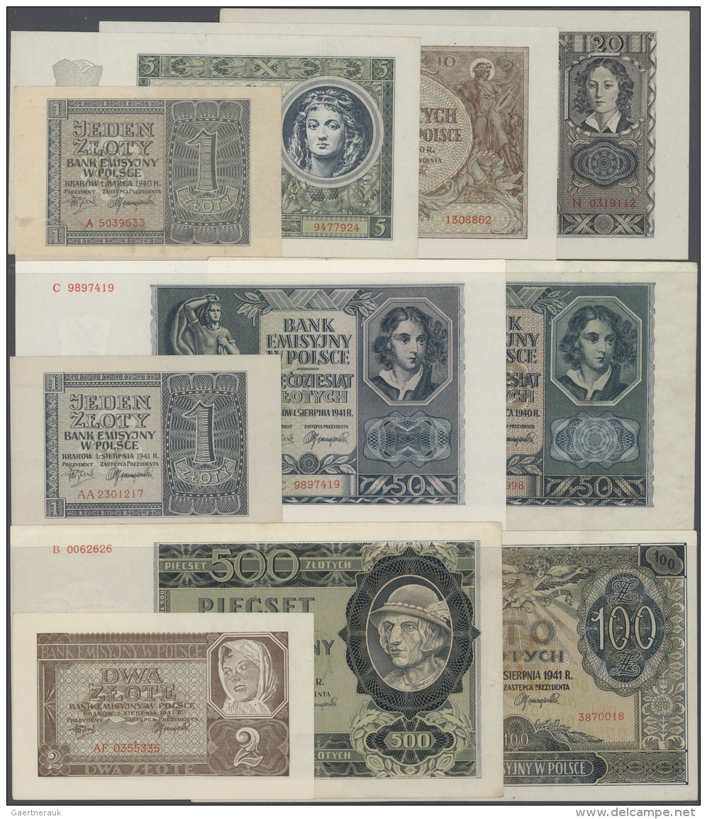 Poland / Polen: Set Of 29 Notes Containing 1 Zl. 1940 P. 91 (XF), 2 Zl. 1940 P. 92 (XF), 5 Zl. 1940 P. 93 (F), 3x 10 Zl. - Pologne