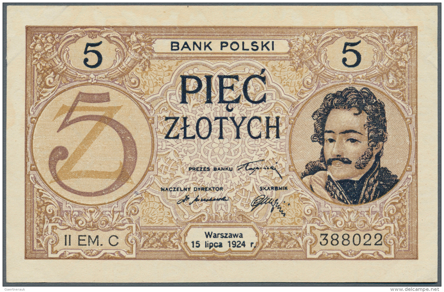 Poland / Polen: 5 Zlotych 1924, II. Emission, P.61a, Slightly Dent Marks From A Presentation Book Along All 4 Corners, O - Pologne