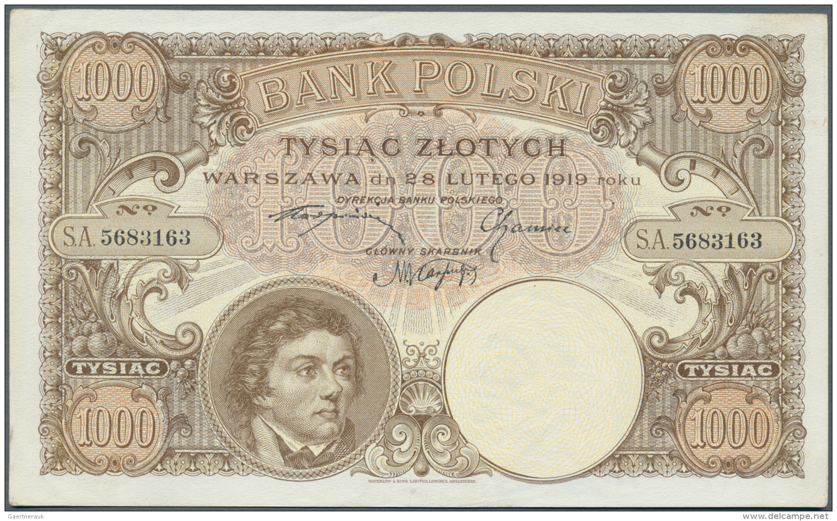 Poland / Polen: 1000 Zlotych 1919, P.59a, Minor Creases In The Paper And Rounded Corners, Otherwise Perfect. Rare! Condi - Pologne
