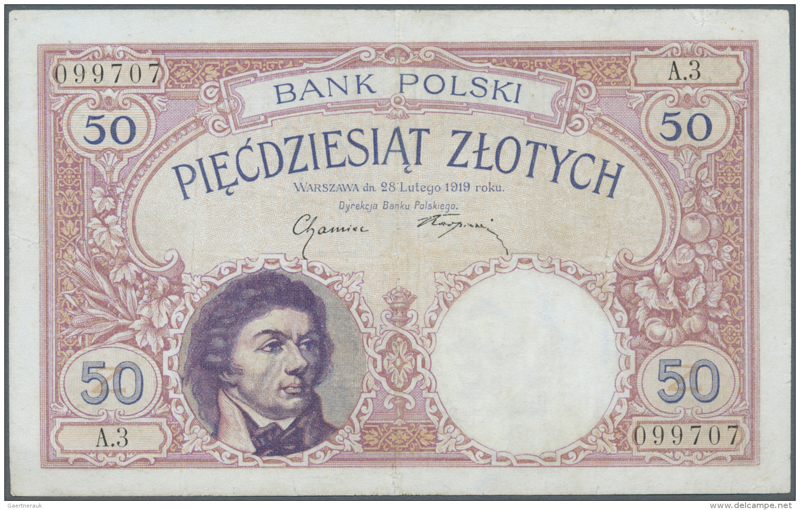 Poland / Polen: 50 Zlotych 1919, P.56, Repaired Tears At Upper And Lower Margin, Vertical Fold At Center, Pressed. Very - Pologne