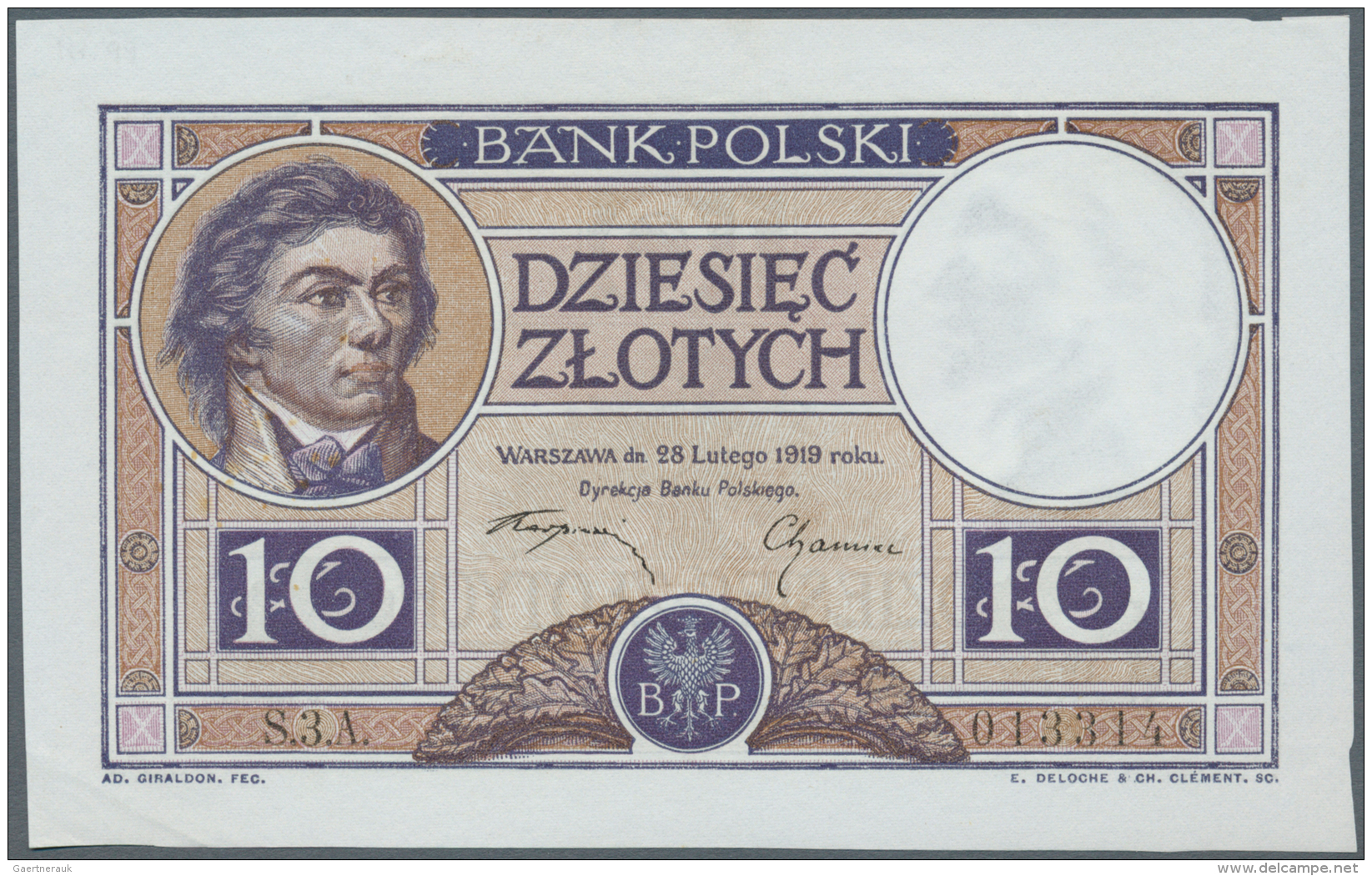 Poland / Polen: 10 Zlotych 1919, P.54A, Small Cut At Lower Right And Upper Right Margin, Edge Bend At Lower Left, Otherw - Pologne
