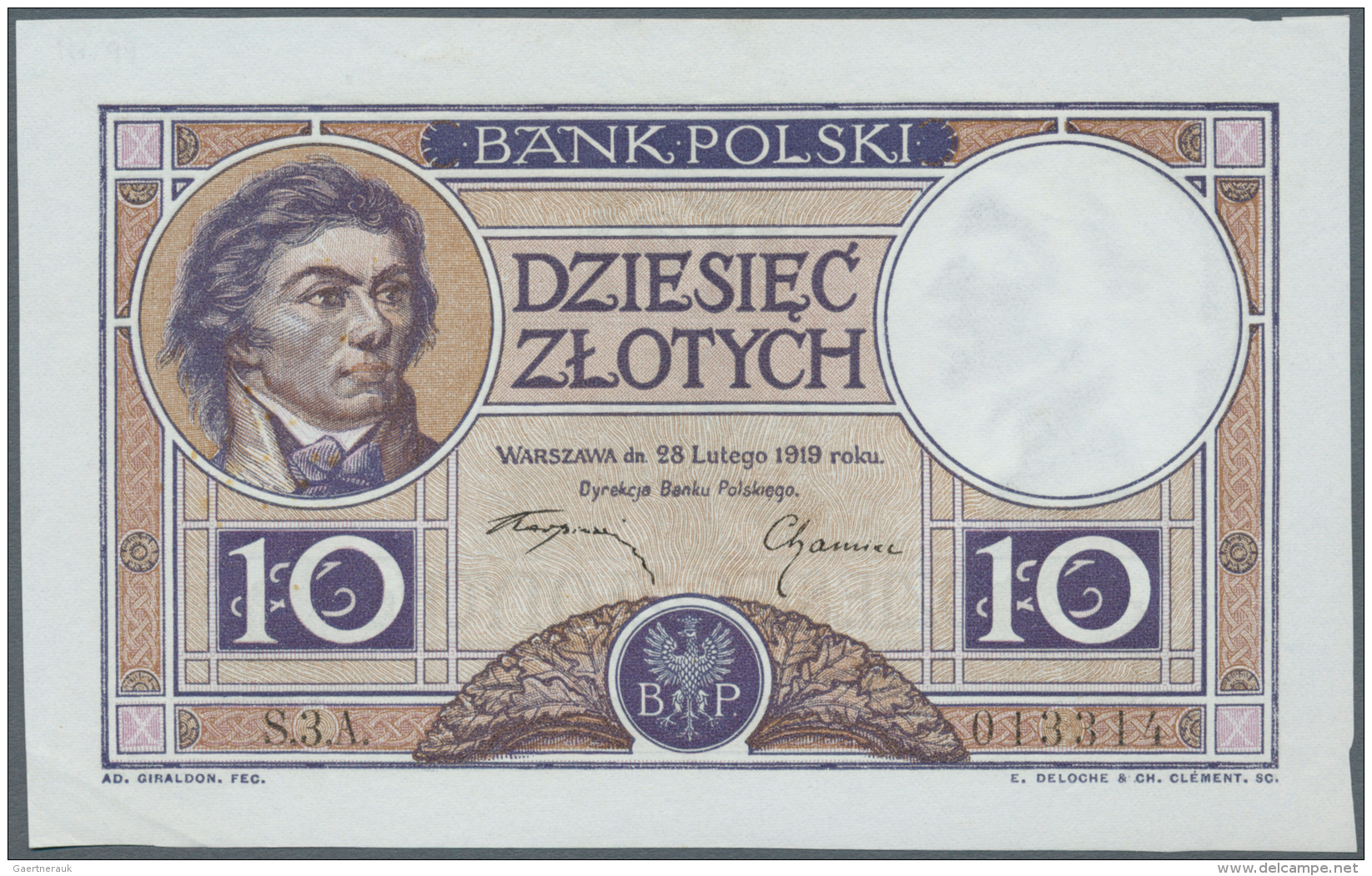 Poland / Polen: 10 Zlotych 1919, P.54A, Small Cut At Lower Right And Upper Right Margin, Edge Bend At Lower Left, Otherw - Poland