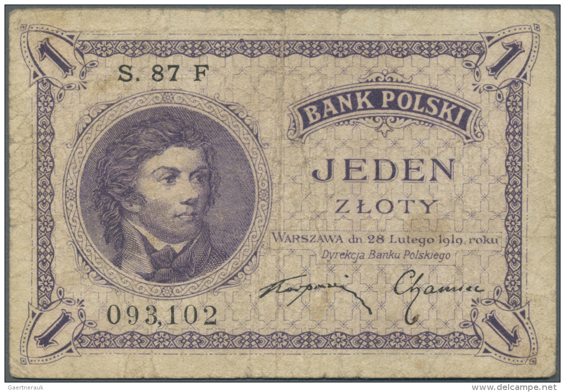 Poland / Polen: 1 Zloty 1919 P. 50 In Condition: F-. - Polonia