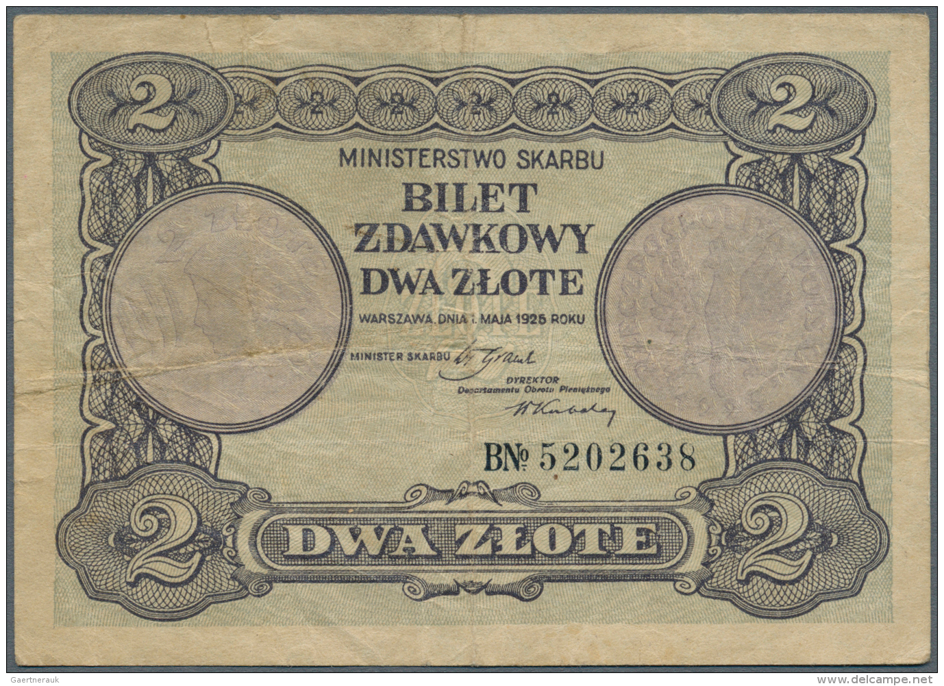 Poland / Polen: 2 Zlote 1925, P.47a, Several Folds And Creases In The Paper And Some Stains. Condition: F - Polonia